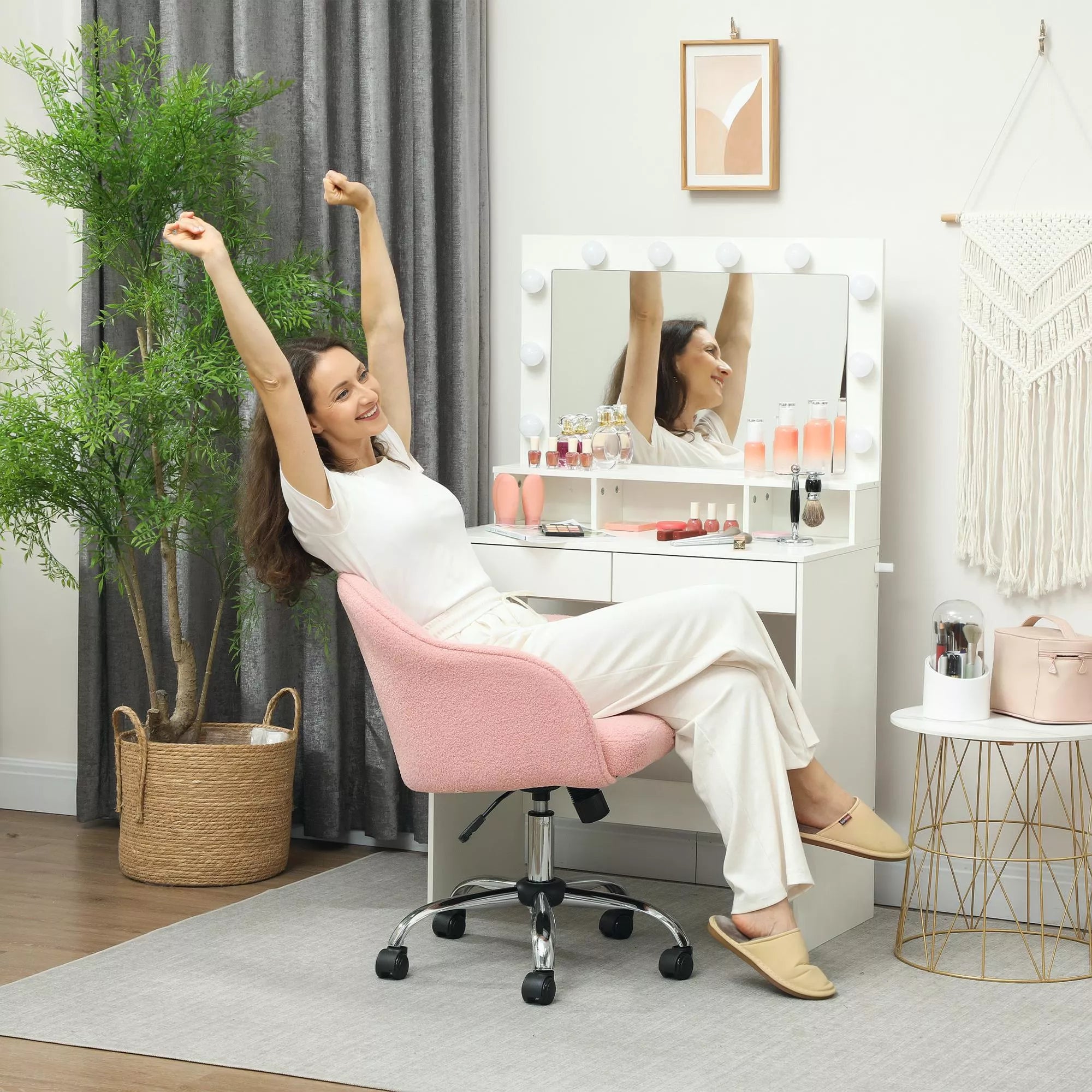 Biuro kėdė ergonomiška su ratukais, reguliuojamo aukščio, rožinė