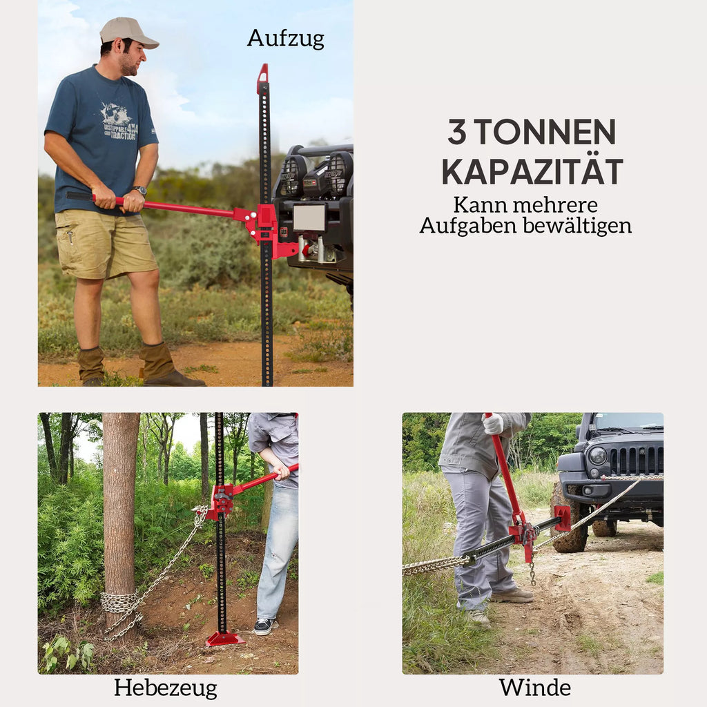 Farm Jack domkratas 135 cm 3000 kg keliamoji galia Offroad plieninis strypas raudonos ir juodos spalvos