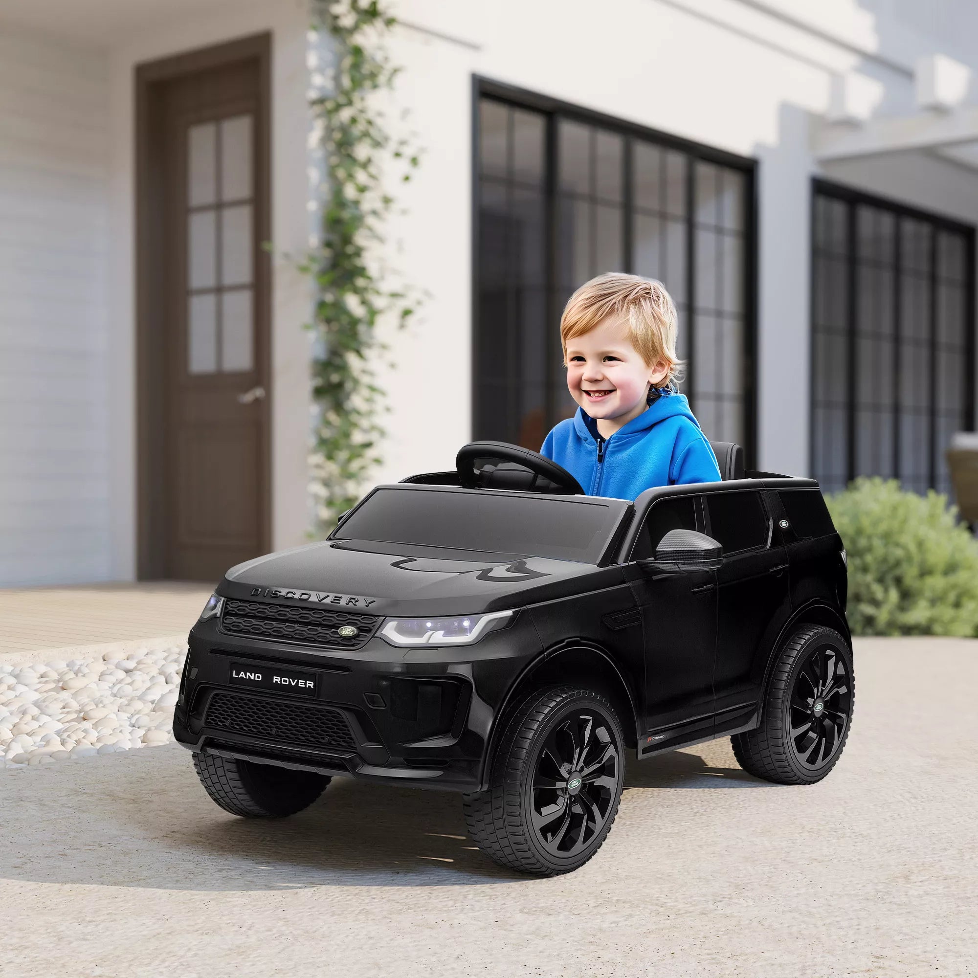 Elektrinis automobilis vaikams, 12V transporto priemonė vaikams su nuotolinio valdymo pultu, LED žibintais, muzika ir garsiniu signalu (garia), skirta 3-6 metų vaikams, juodos spalvos