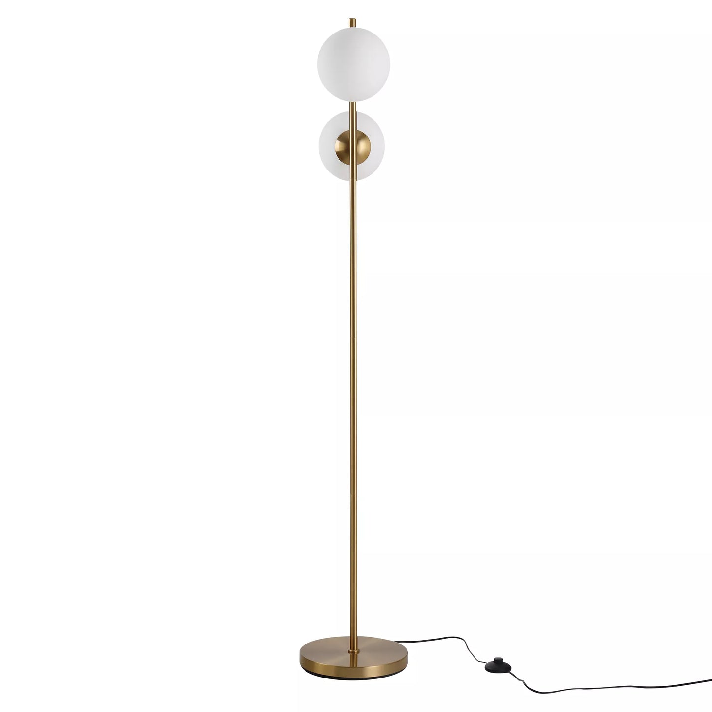 Grindų šviestuvas, 2 dalių stiklinis gaubtas, plienas+stiklas, 39 x 28 x 165cm (Auksinis+Baltas)