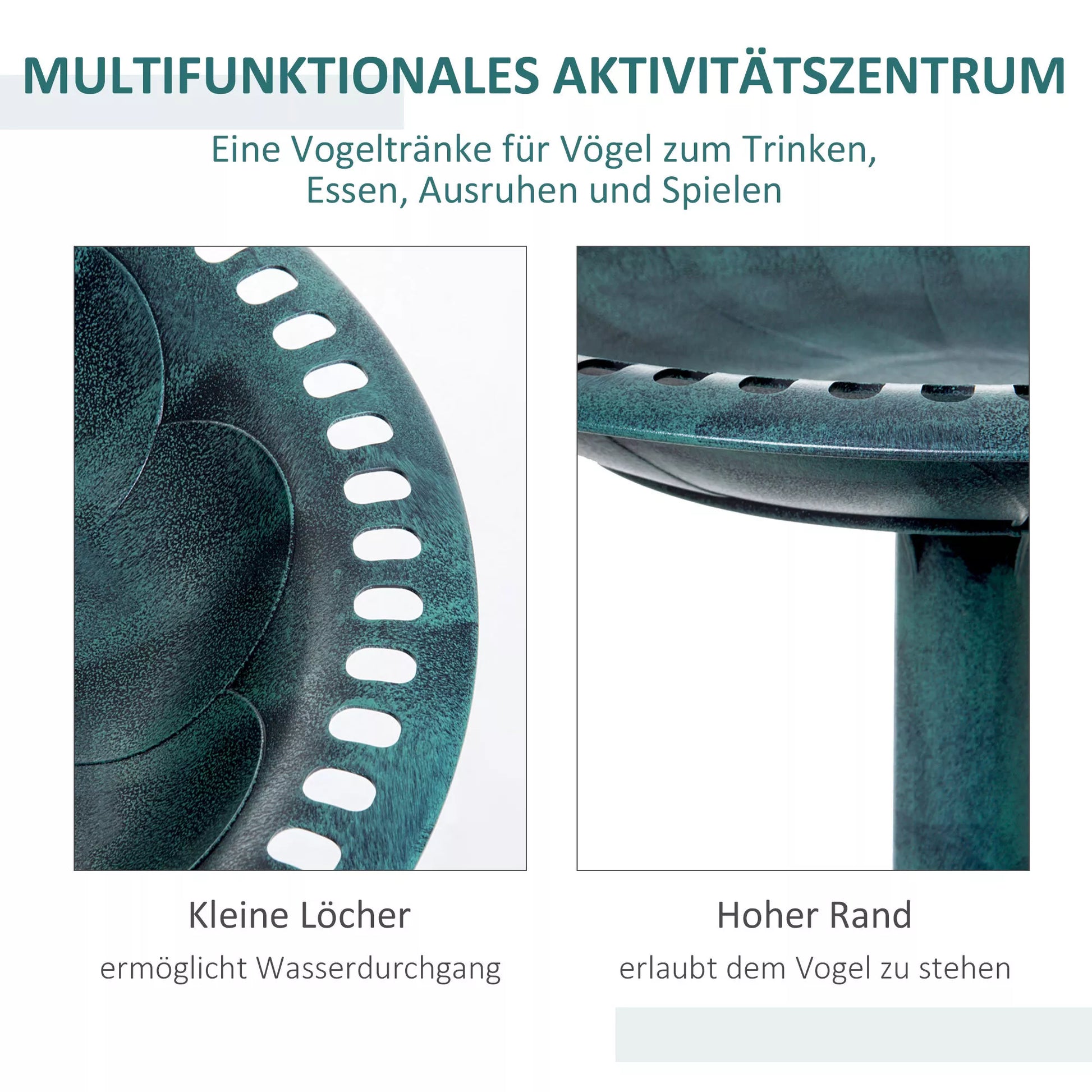 Paukščių girdykla Paukščių vonia Vintage dizainas, Shabby Chic, 50 cm × 50 cm × 69, 5 cm, žalia