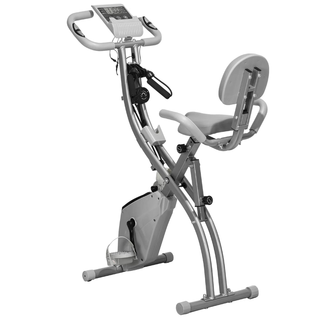 X-Bike 2-in-1 dviračių treniruoklis su LCD ekranu, širdies ritmo monitoriumi, sulankstomas namų treniruoklis su 8 pakopų magnetine varža, 1 poros pasipriešinimo gumos, plienas, pilka spalva, 105x48x118 cm