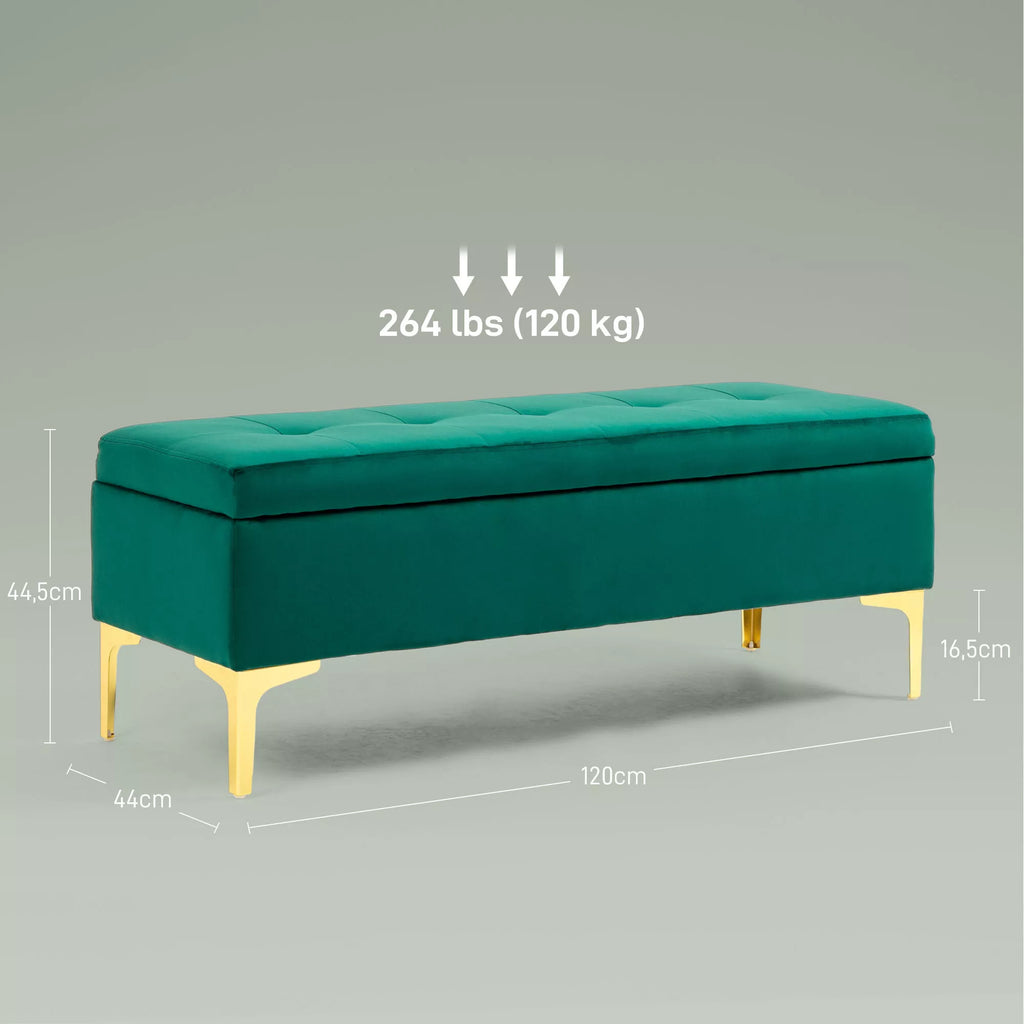 Suolas su daiktadėže, atlaikantis iki 120kg, 120x44x44,5cm, Žalias HOMCOM
