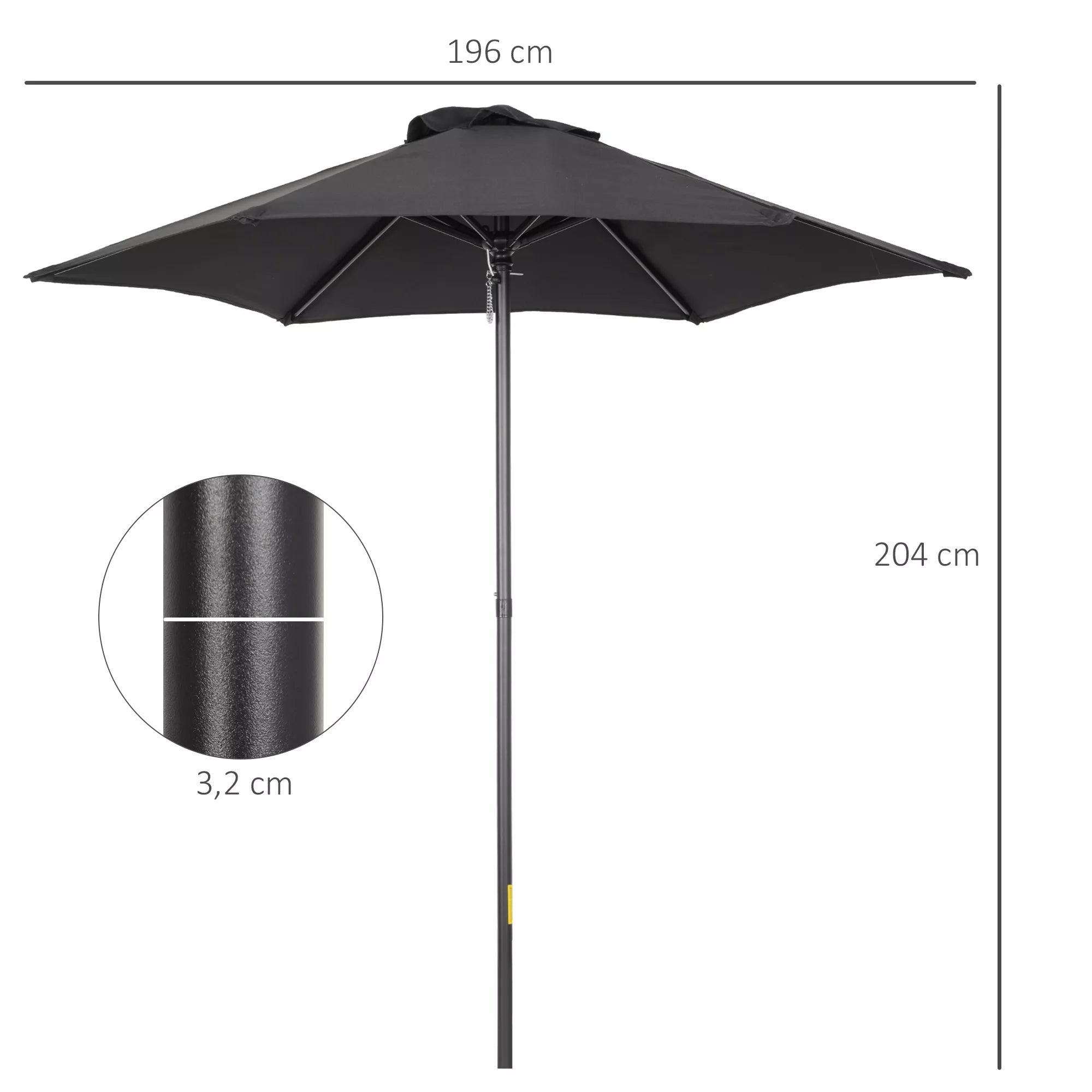 Skėtis nuo saulės Ø196 cm, šešiakampis balkono skėtis paplūdimiui, balkonui, sodui, juodas