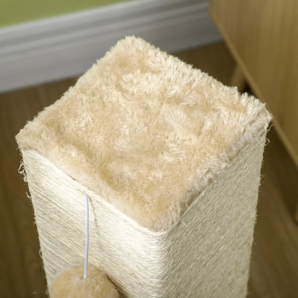 Kačių draskyklė-stulpas 79 cm su džiūto virve ir žaislu, smėlio spalvos
