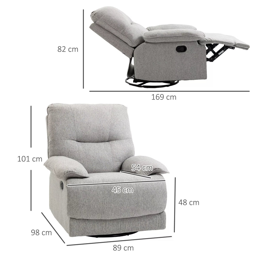 Atpalaiduojantis fotelis su atlošimo funkcija, atrama kojoms, iki 160 kg, 89x98x101 cm, šviesiai pilkos spalvos