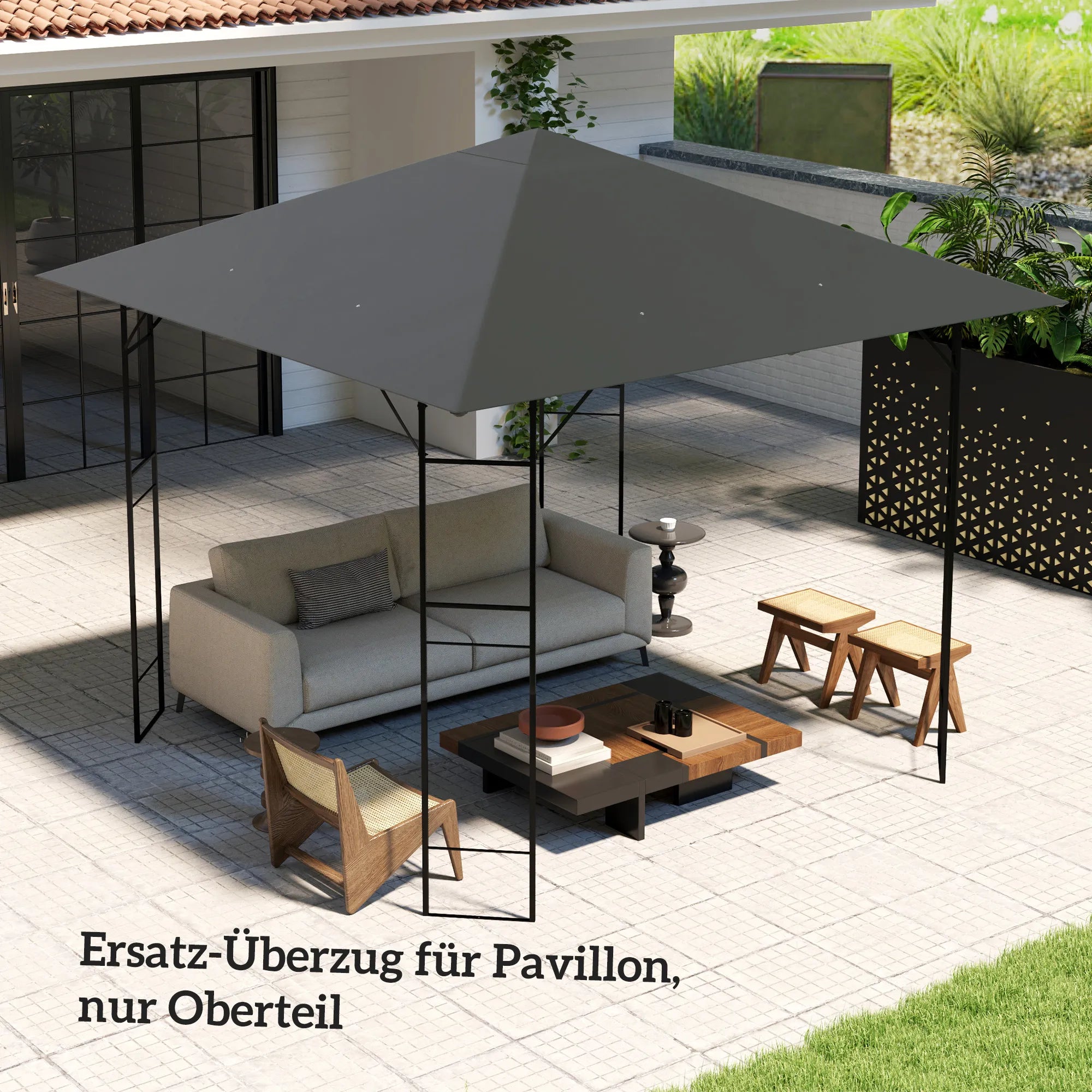 Pavėsinės stogas, vandeniui atsparus tentas su upf30+ apsauga, oxford audinys, 3x3 m, pilkas