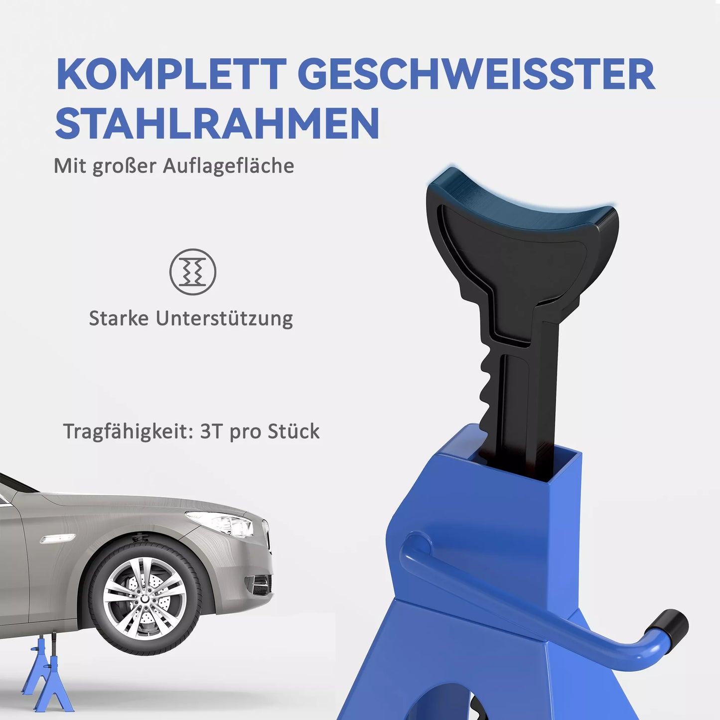 Pagalbinis stovas, 3 tonų keliamoji galia, 2 vnt. Pagalbinis stovas su saugos kaiščiu, 13 pakopų, aukščio reguliavimas nuo 385 mm iki 600 mm