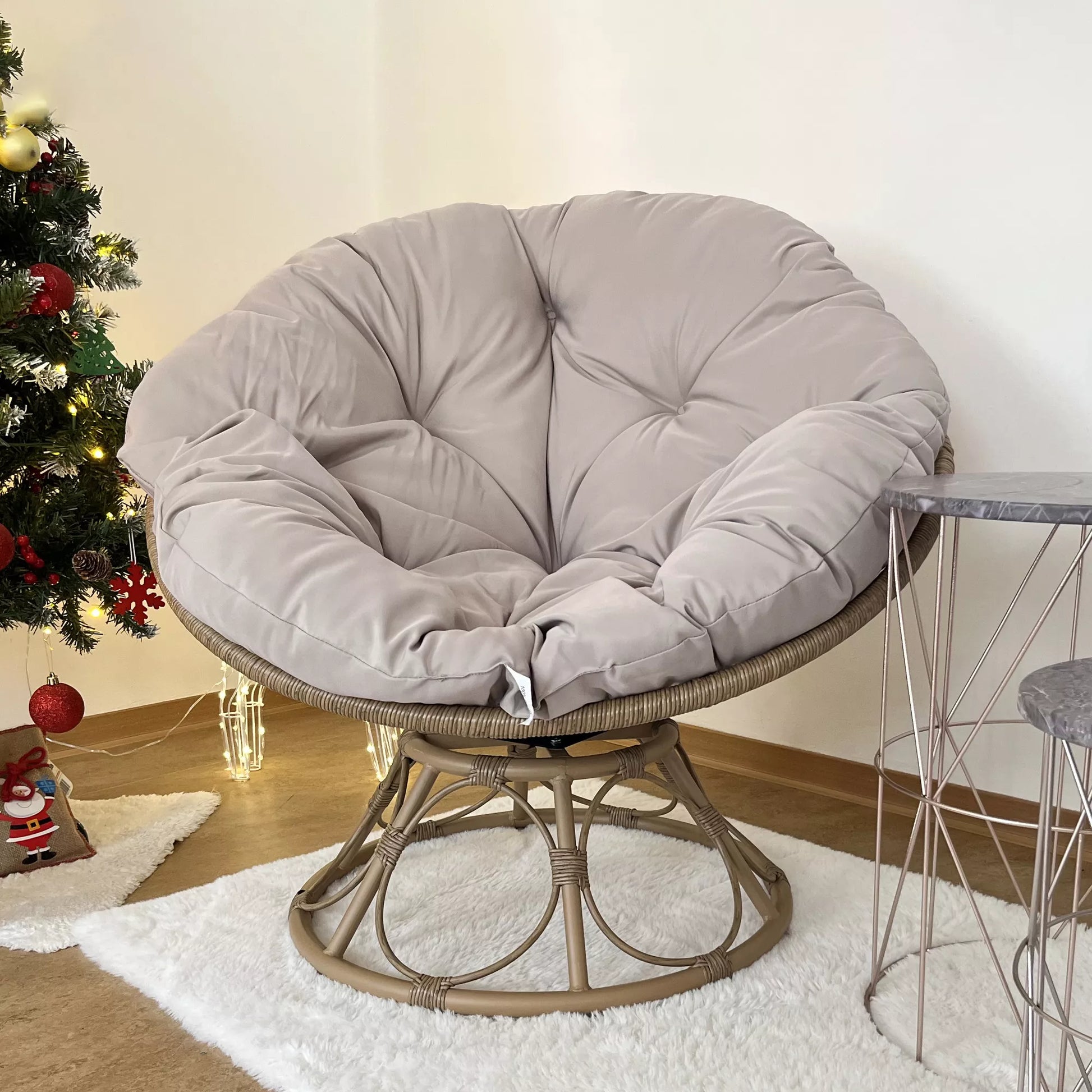 Papasansessel Rattan 360° sukiojamas krepšinio kėdė su sėdimojo pagalvėle apvali lauko