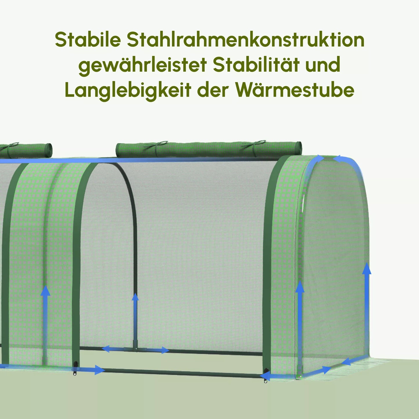 Folinis šiltnamis, trys atsisukamos durys, tvirtas uždangalas, plieninis rėmas, žalias, 2,95 x 1 x 0,8 m
