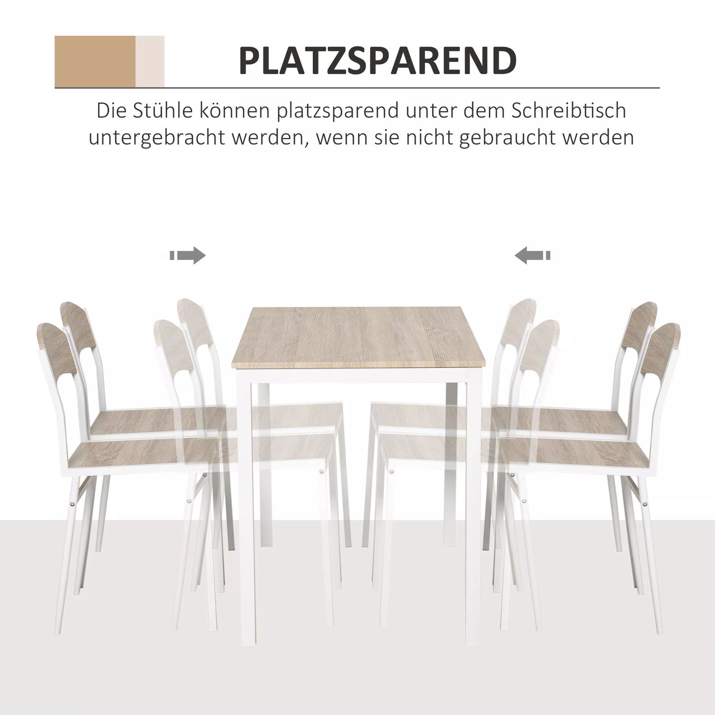 5 dalių valgomojo komplektas su stalu ir 4 kėdėmis, vietą taupantis virtuvės stalo komplektas, sėdimoji grupė valgomajam, virtuvei, pilka+balta