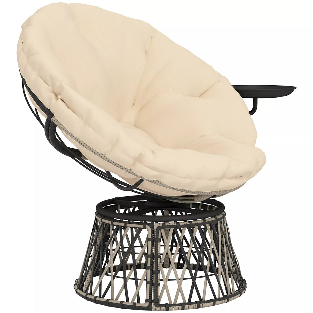 Papasansessel Rattan 360° sukiojamas krepšinio kėdė su pagalvėle Skersmuo 90 cm apvalus smėlio spalvos