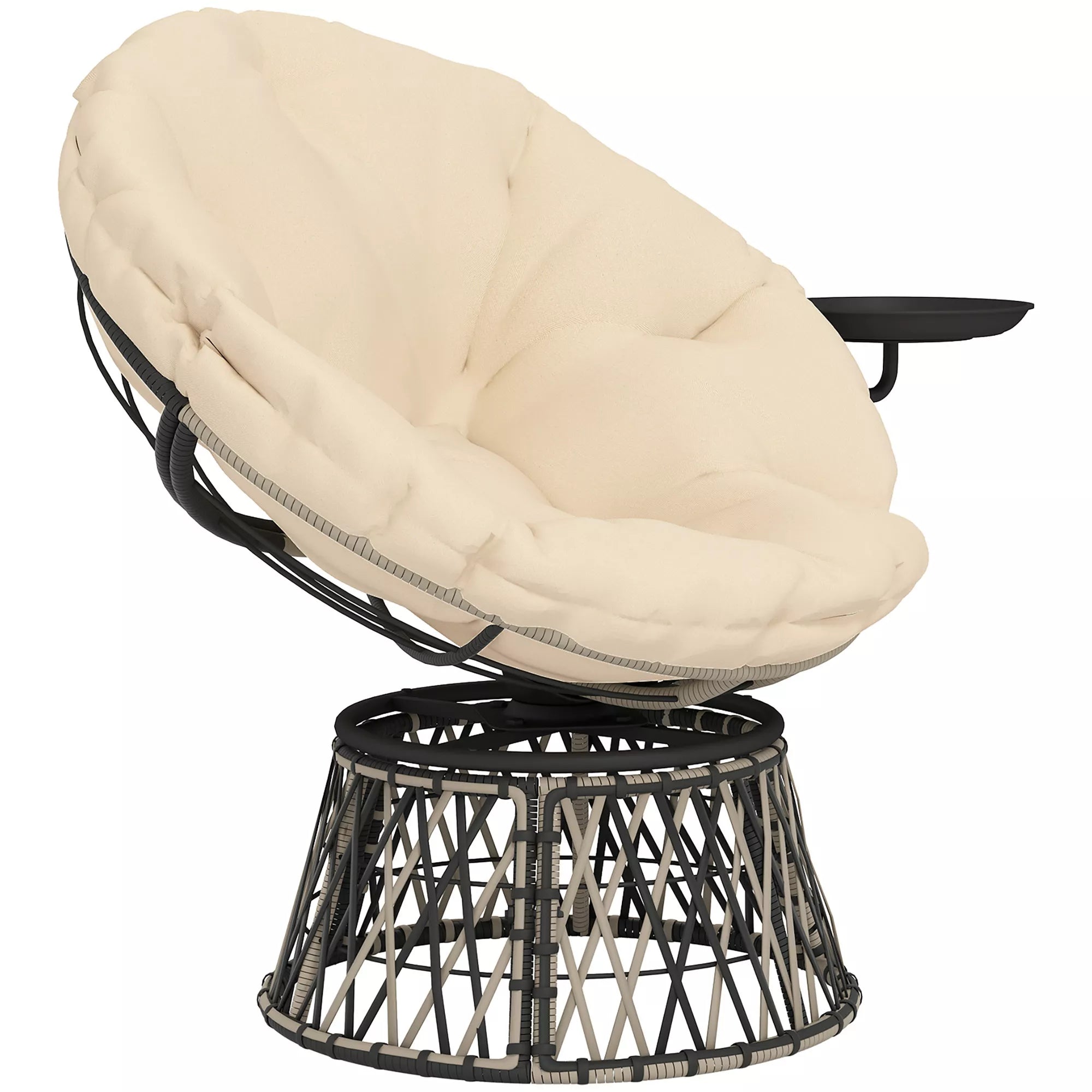 Papasansessel Rattan 360° sukiojamas krepšinio kėdė su pagalvėle Skersmuo 90 cm apvalus smėlio spalvos