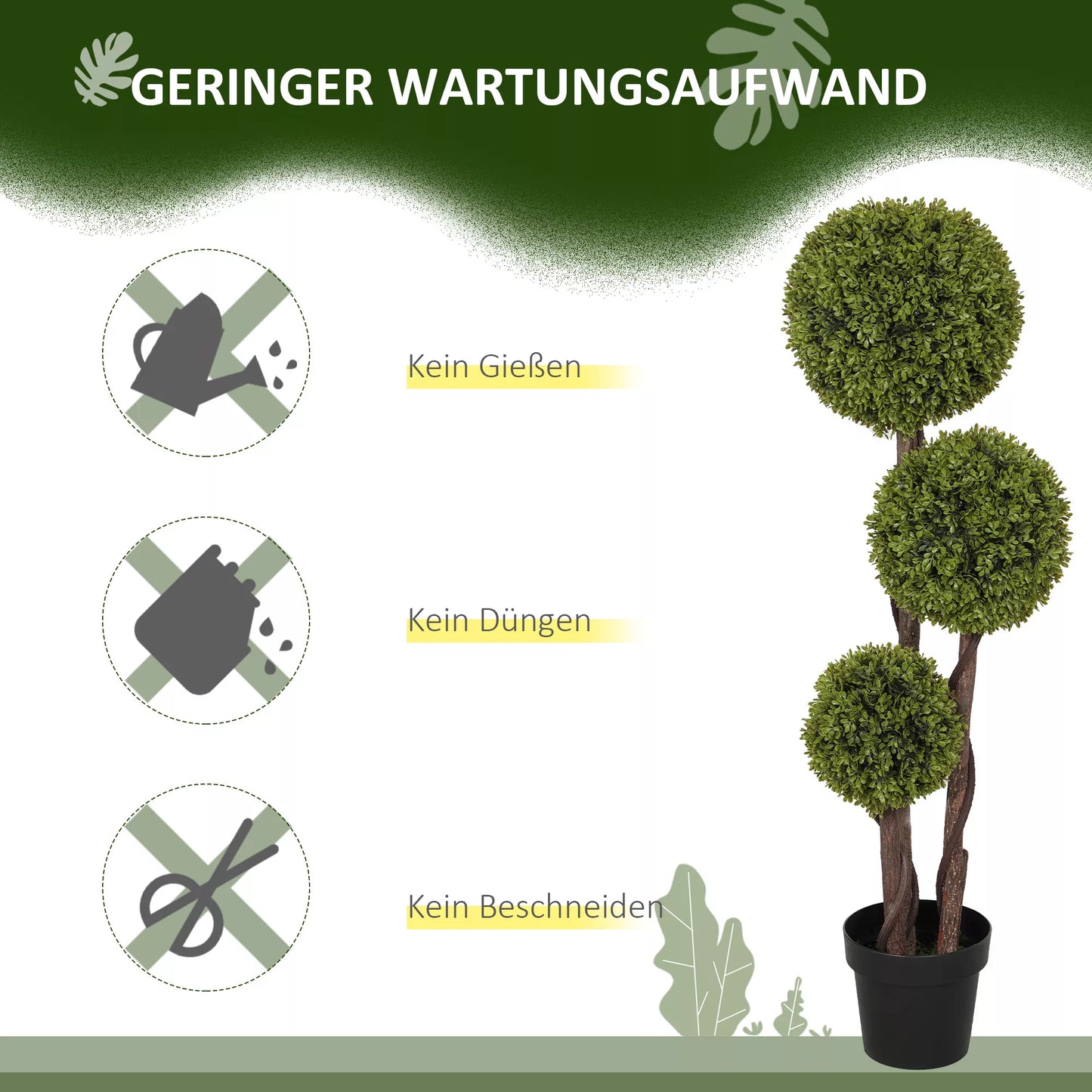 Dirbtinis buksmedis, dirbtinis augalas, realistiška išvaizda, lauko sąlygoms, žalias + juodas