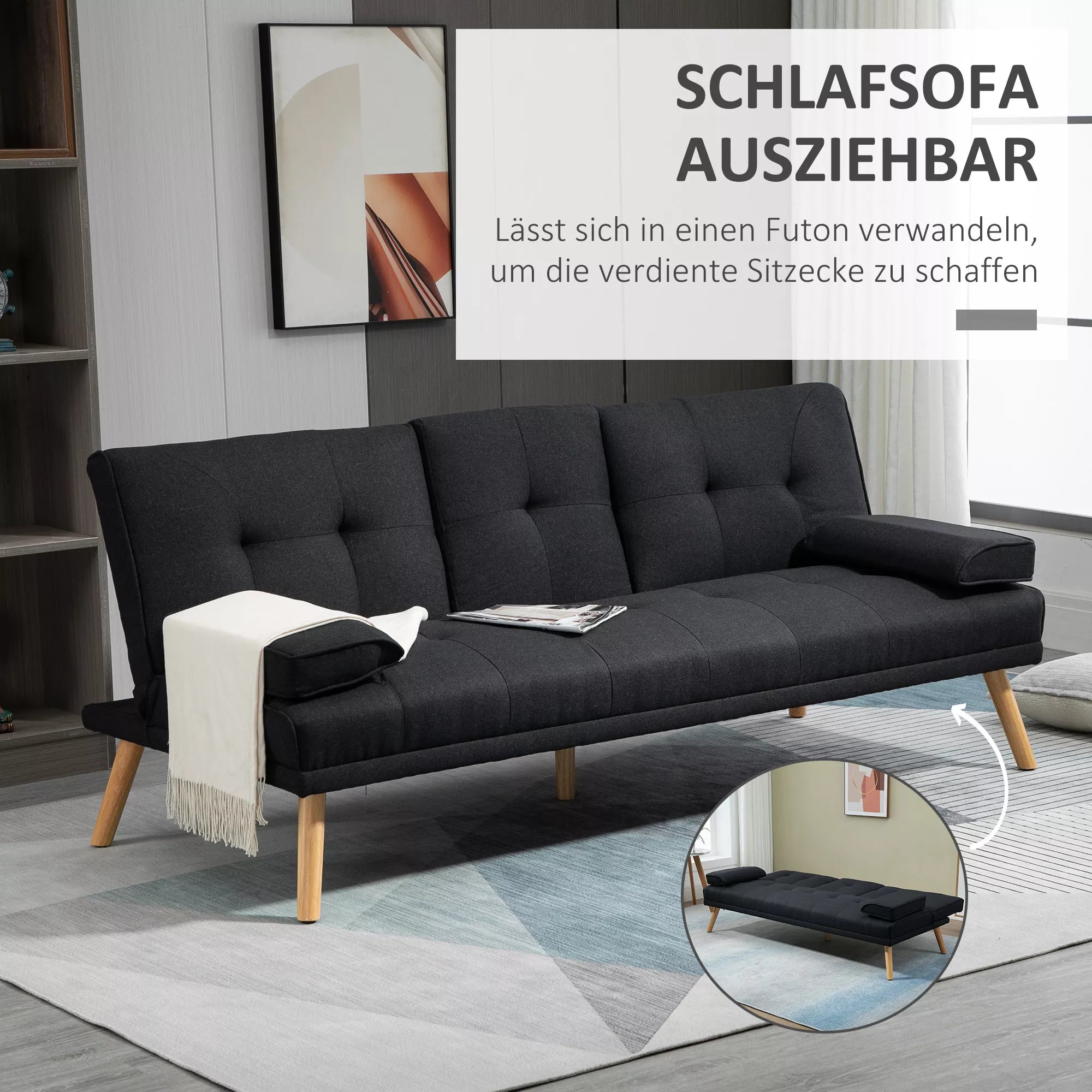 Sofa-lova su reguliojamu atlošu ir staliuku, 181 cm, pilka