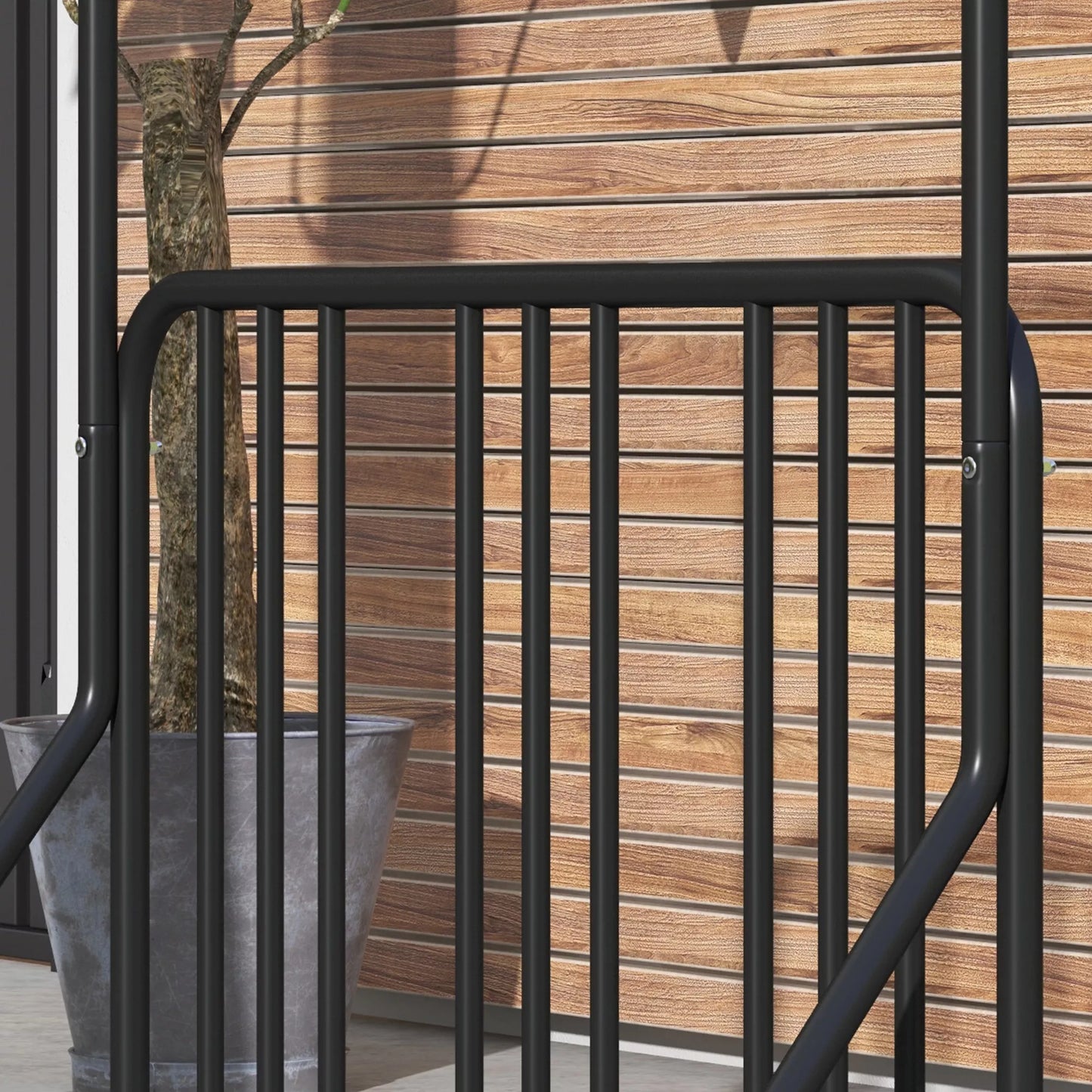 Dviračių stovas 4 dviračiams, atsparus oro sąlygoms, papildomas laikiklis, 102 x 92 x 130 cm, juodas