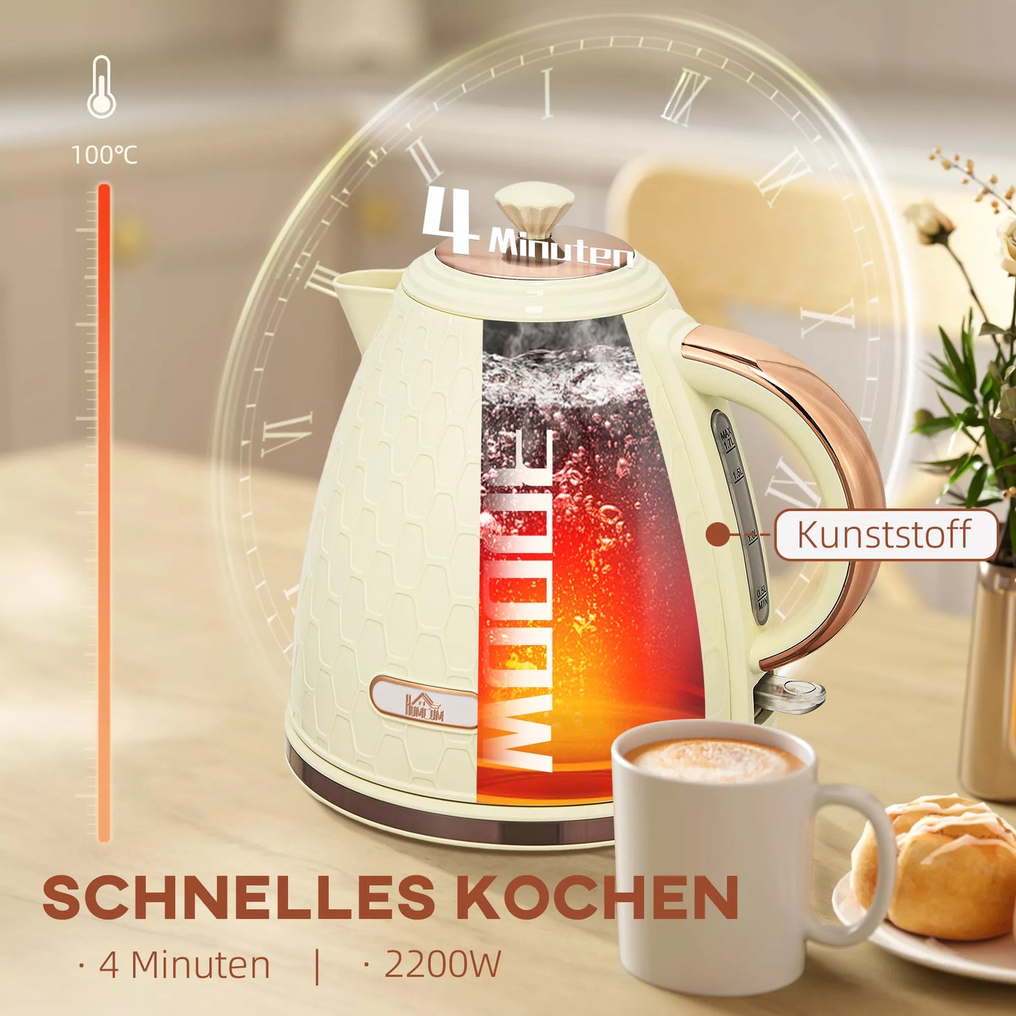 Virdulys, 2200W, vandens lygio indikatorius, filtras, greito virimo funkcija, smėlio spalvos