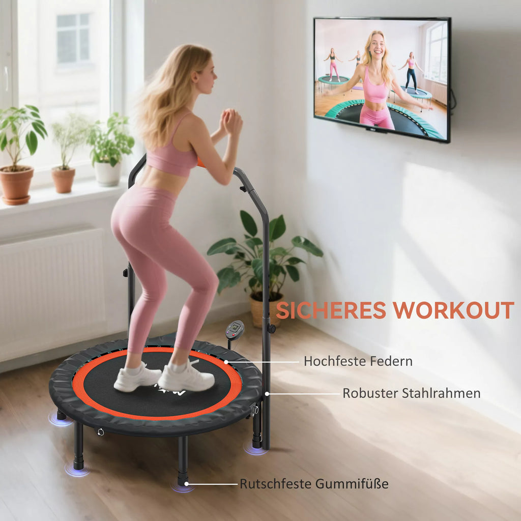 Mini batutas su aukščio reguliuojamu rankenėle, LCD monitoriumi, plieninis, juodas + raudonas, Ø102 x 99–123 cm