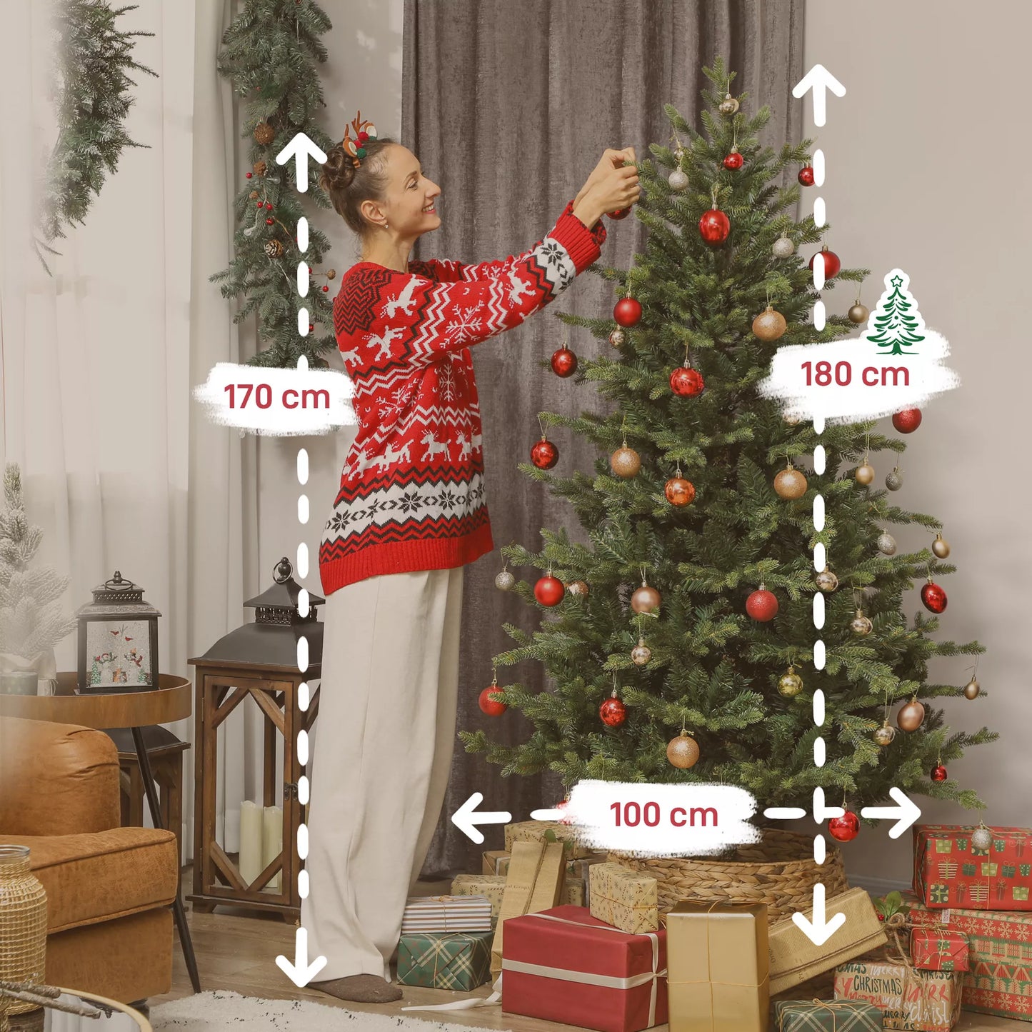 Dirbtinė Kalėdų eglė su realistinėmis šakomis, metaliniu stovu, lengvai surenkama, žalia