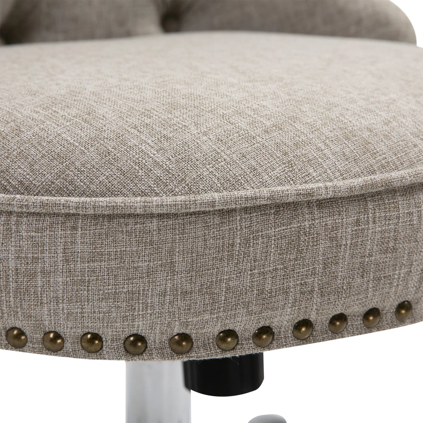 Pasukama biuro kėdė su ratukais, minkšta, 360° besisukanti, atlaiko iki 150 kg, reguliuojamas aukštis, linas, metalas, šviesiai pilka, 54 x 65,5 x (84–91) cm