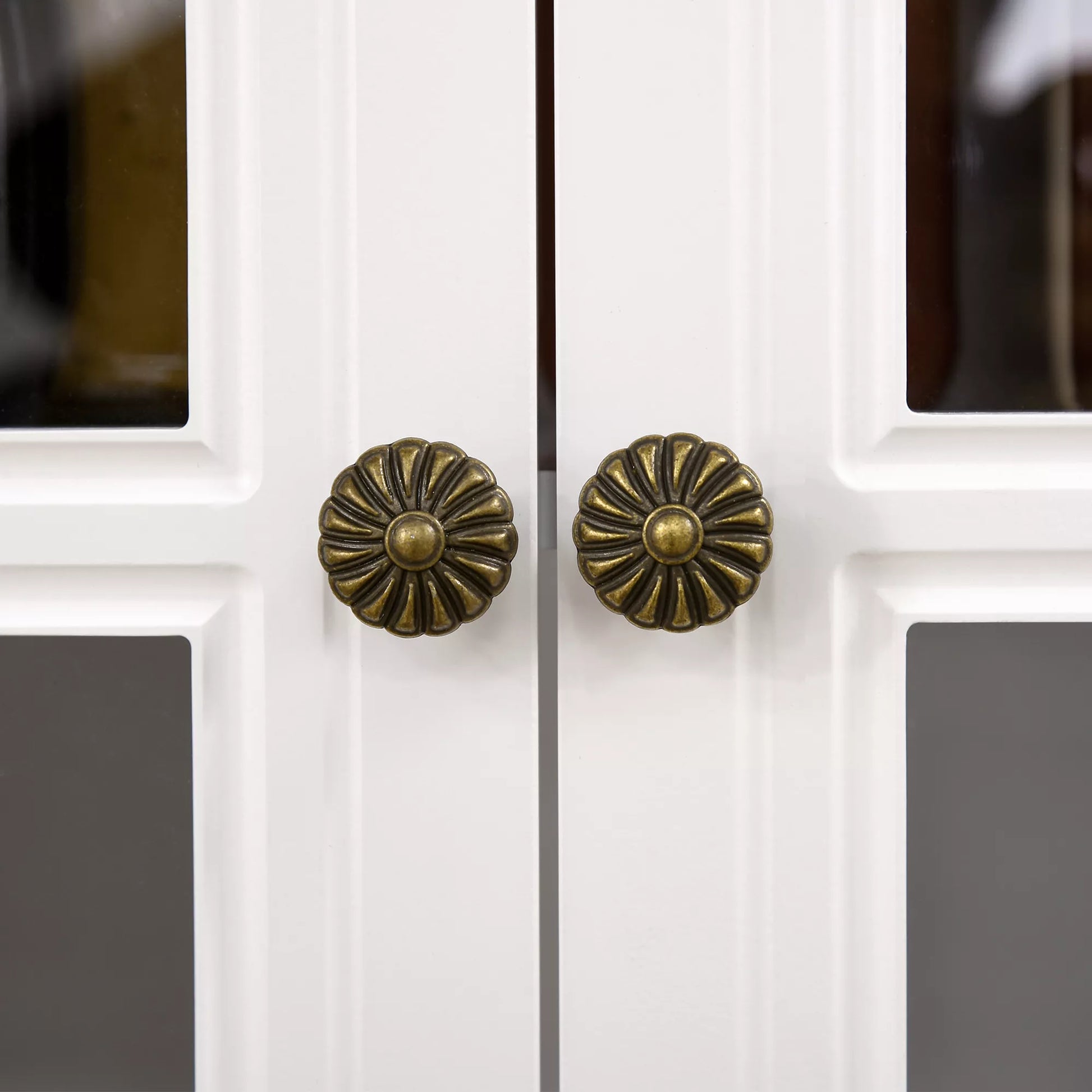 Virtuvės spintelė, bufetas, 2 stalčiai, 2 spintelės skyriai, klasikinis dizainas, balta+tamsiai ruda, 76 x 38 x 182 cm