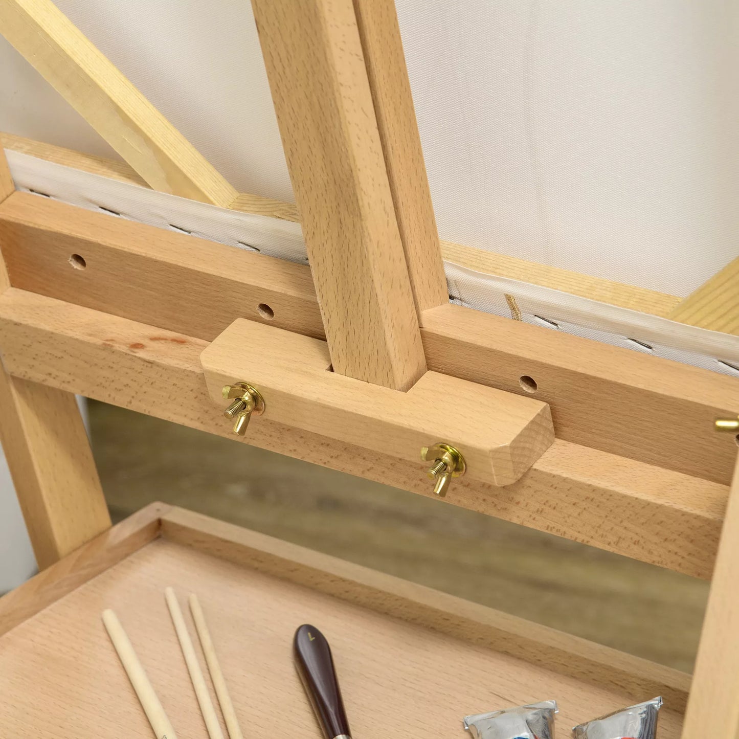 Dailininko molbertas, aukščio reguliavimo, su 1 stalčiumi, natūralus + juodas