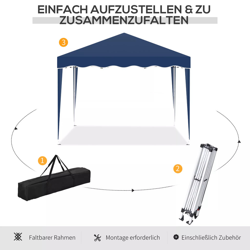 Sulankstomas paviljonas Paviljonas 3 x 3 m Sulankstomas sodo paviljonas Sulankstoma šventinė palapinė Reguliuojamo aukščio sodo palapinė su transportavimo maišu UV apsauga Plienas Oxford Mėlyna