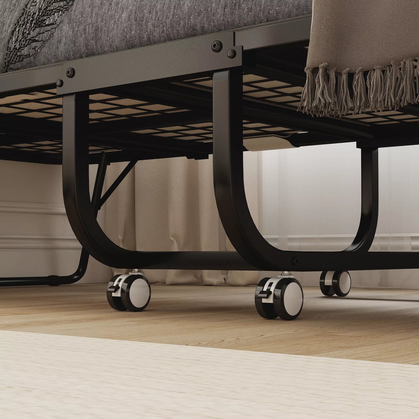 Sulankstoma lova 80x200 cm suaugusiems, sulankstoma svečių lova su 10 cm storiu putplasčiu, kelioninė lova su plieniniu rėmu, lauko lova su ratukais, atlaiko iki 150 kg, vienvietė lova