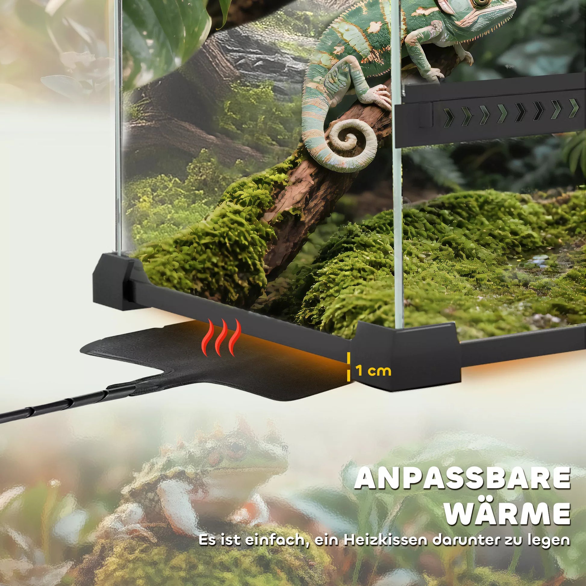 Stiklinis terariumas ropliams, paaukštintas ir vandeniui atsparus dugnas, sagties užraktas