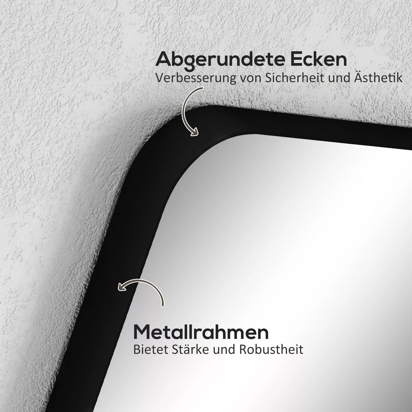 Sieninis vonios veidrodis su apsaugine plėvele nuo skeveldrų, metaliniu rėmu, 50 x 70 cm, juodas