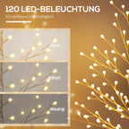Kalėdinė dekoracija – dirbtinis beržas su 120 LED, IP44, 150 cm, baltas