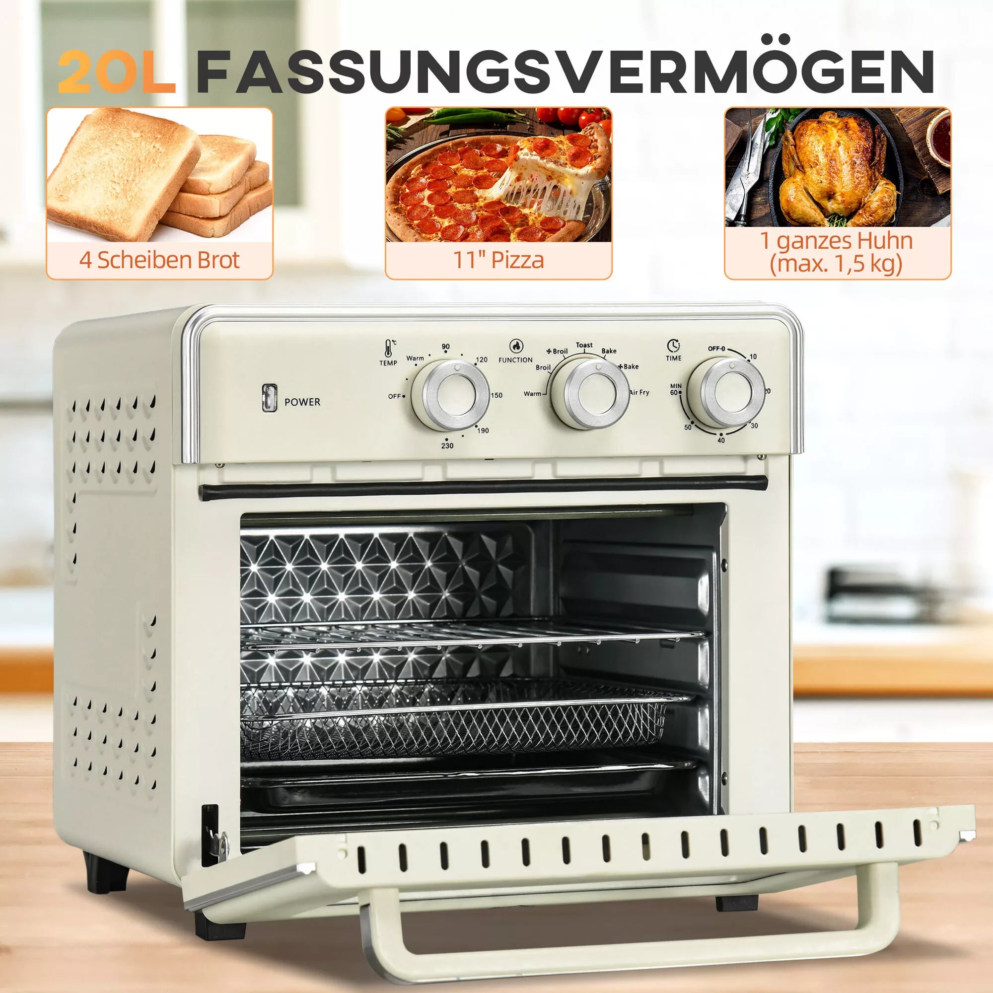 Elektrinė mini krosnelė, 1400 W, 20 l, kreminė ir sidabrinė