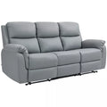 3 vietų sofa, kairė ir dešinė sėdynės atlenkiamos, reguliuojama atrama kojoms, dirbtinės odos apmušalas, skirta svetainei, tamsiai pilka