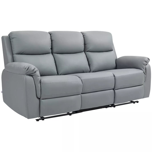 3-vietė sofa, su atlošiama kairiąja ir dešiniąja sėdimomis dalimis, reguliuojama kojų atrama, dirbtinės odos apmušalas, skirta svetainei, tamsiai pilka