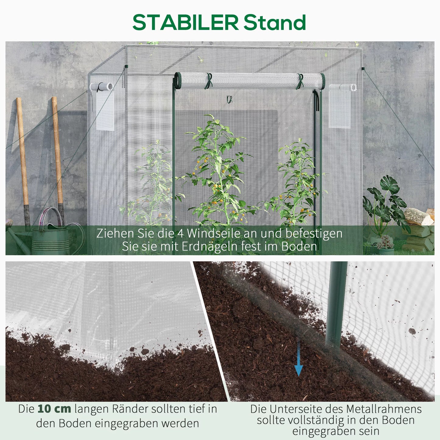 Šiltnamis su šoniniais langais, suskleidžiamomis durimis, atsparus vėjui, plieninis rėmas, plastikinė danga, baltas, 200 x 76 x 168 cm