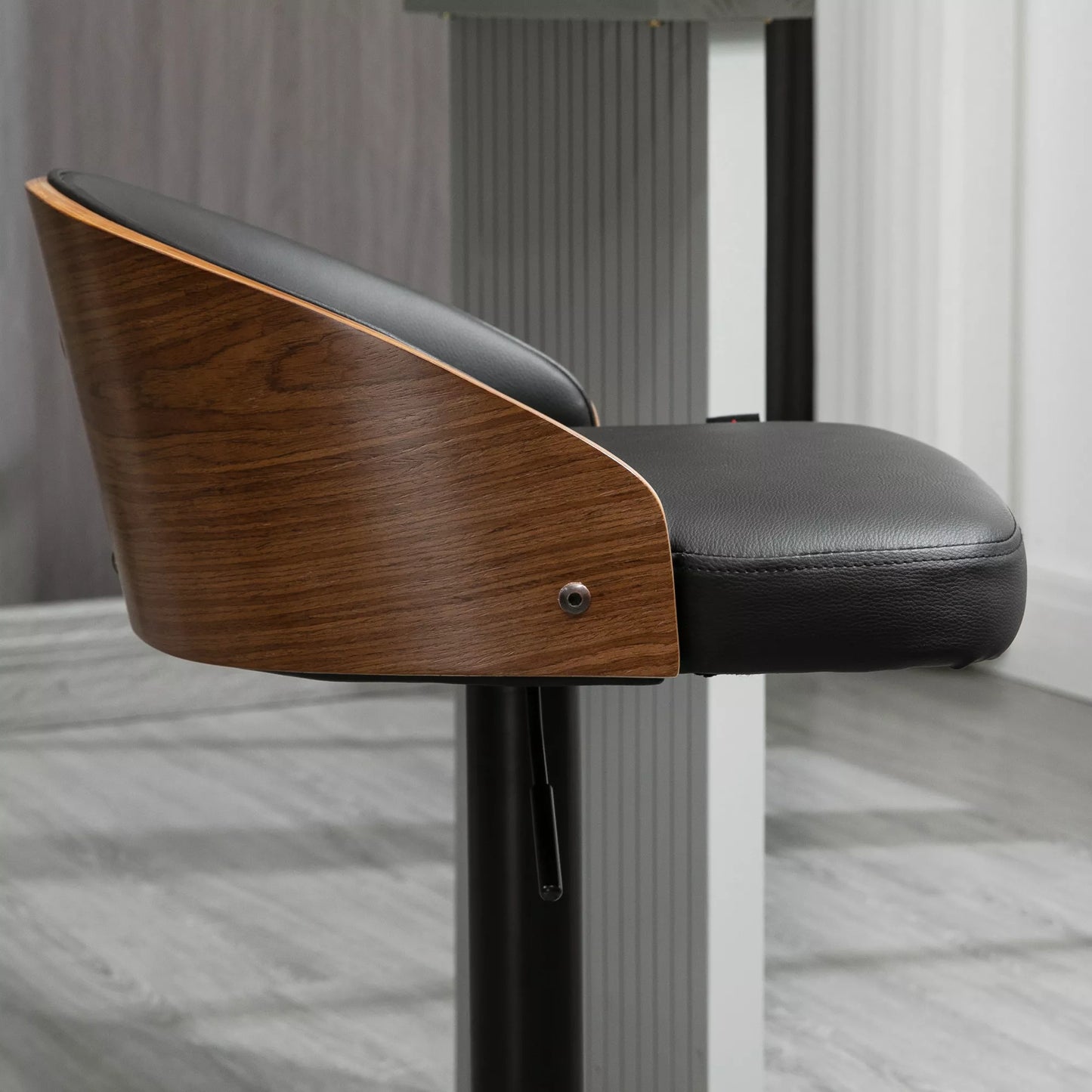 Baro kėdžių 2 vnt. komplektas, paminkštinta baro kėdė iš plieno ir medžio masyvo, aukščio reguliavimo virtuvės kėdės su atrama kojoms, 360° besisukanti, aukštas baro pufas virtuvei, svetainei, valgomajam, Juoda+Ruda