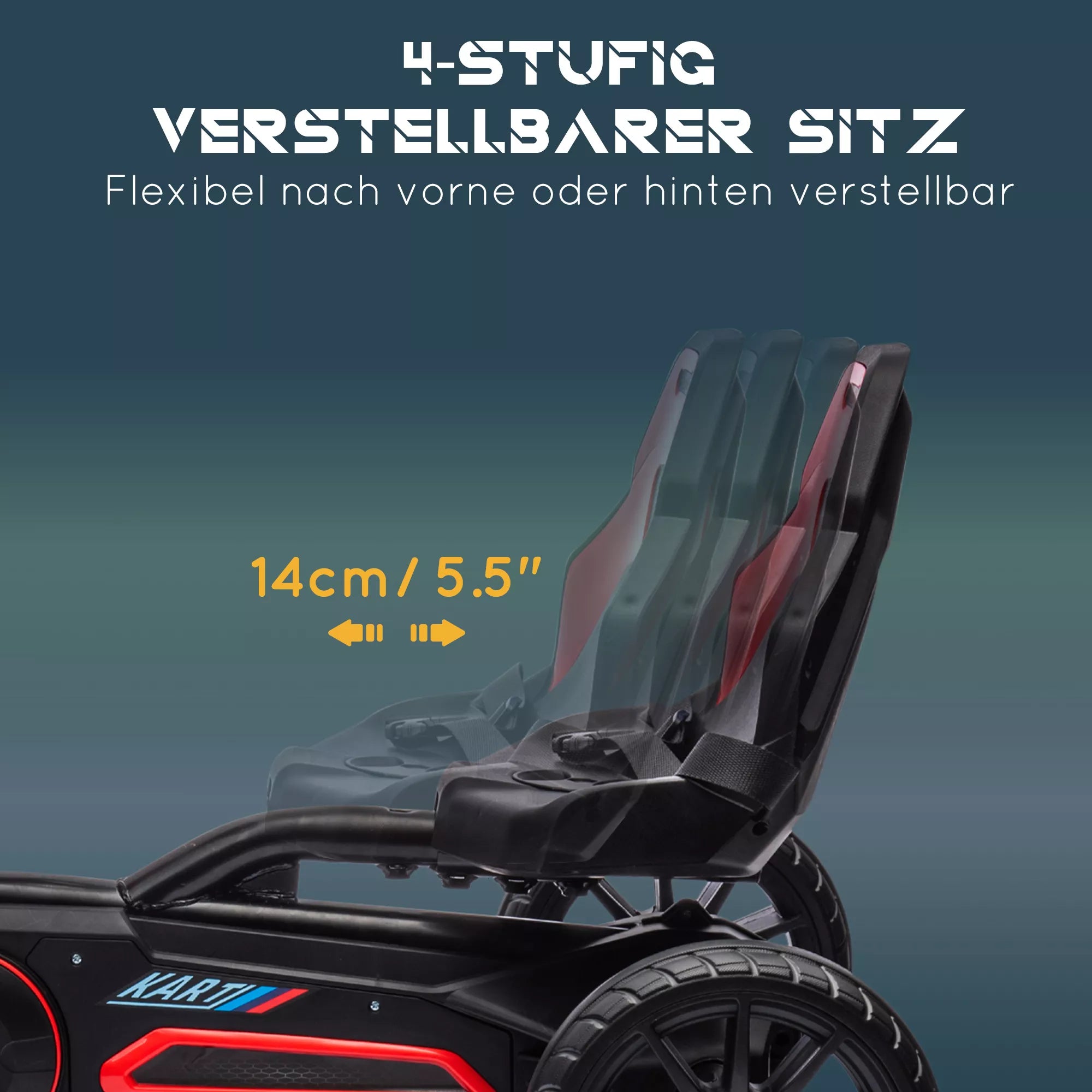 Pedalinis kartingas su atbuline pavara, vaikams nuo 3 iki 8 metų, raudonos spalvos