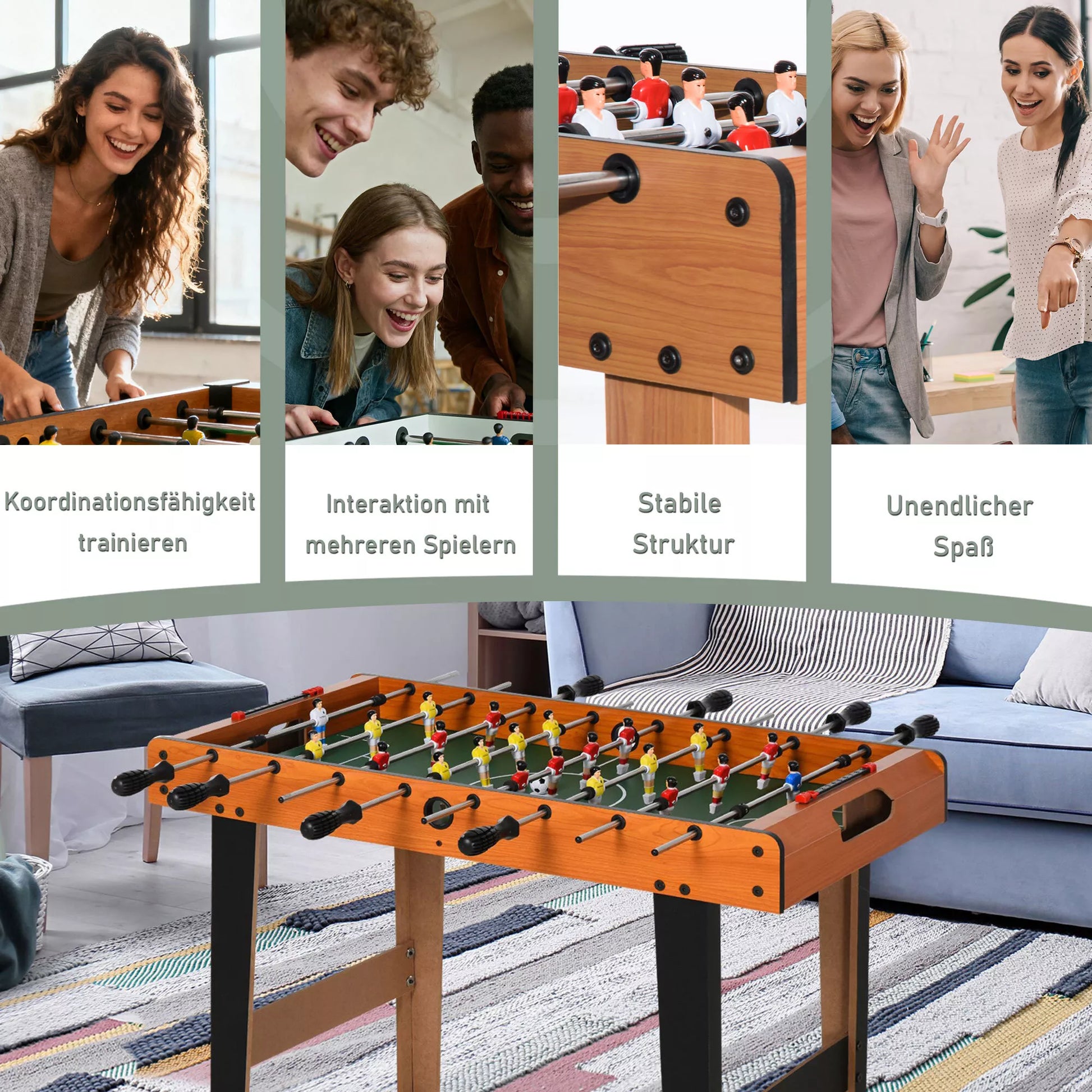 Stalo futbolo žaidimas (kickertisch) su nerūdijančio plieno strypais, paaugliams ir suaugusiems, 84,5x40x61,2 cm, Juodas