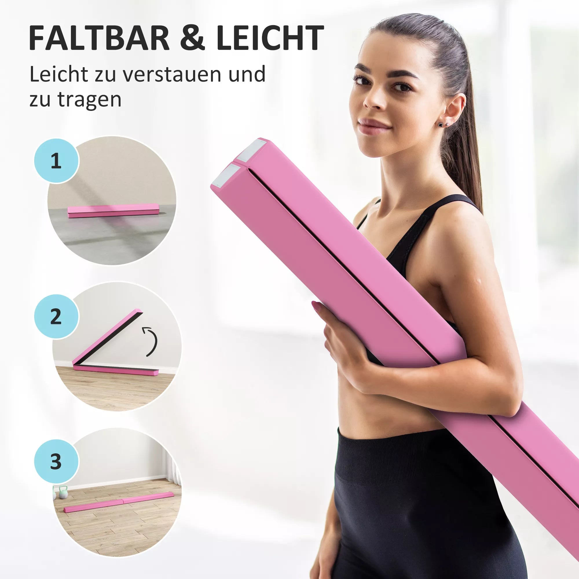 Gimnastikos buomas 2,4 m, sulankstomas, 3–6 metų vaikams, ryškiai raudonas