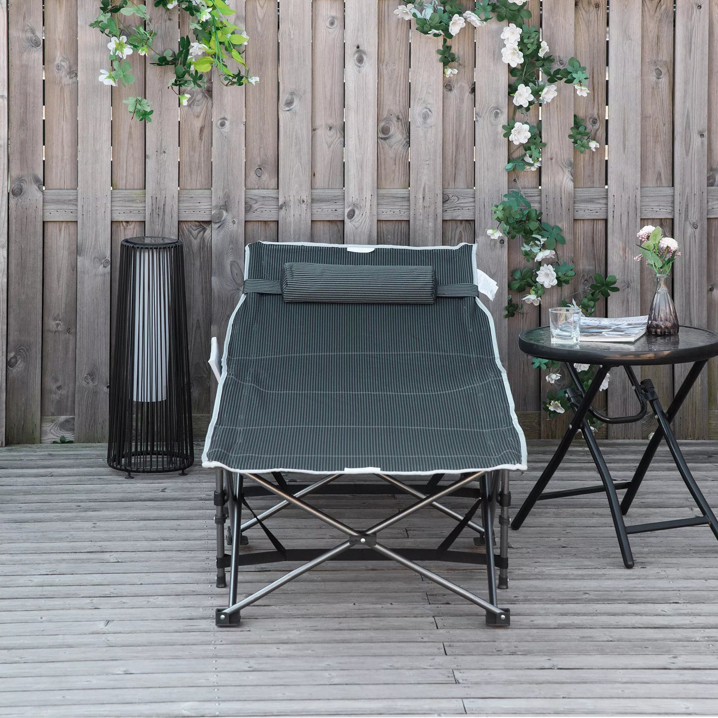 Sulankstoma kempingo lova su pagalve, 188 x 64,5 x 53 cm, Pilka