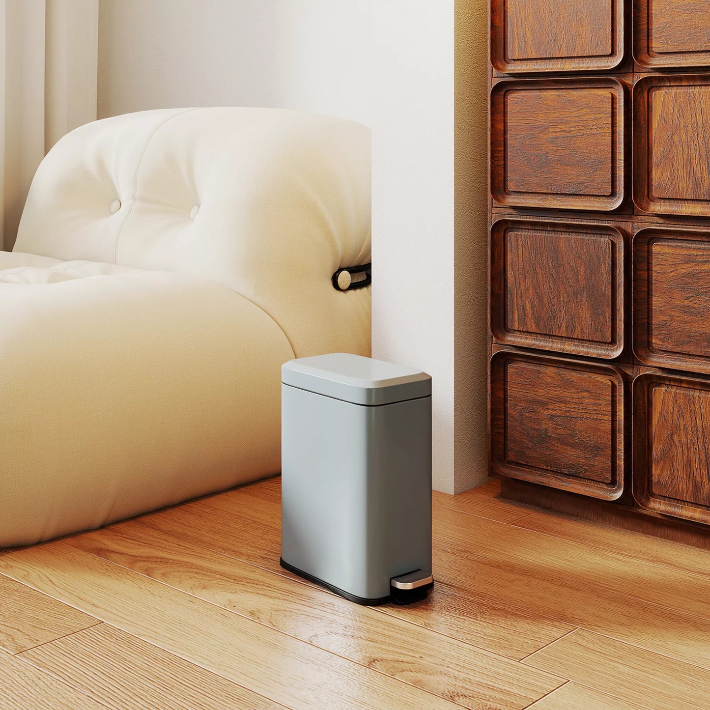 Metalinė šiukšliadėžė, 5 L talpa, su pedalu, su vidiniu kibiru, pilka