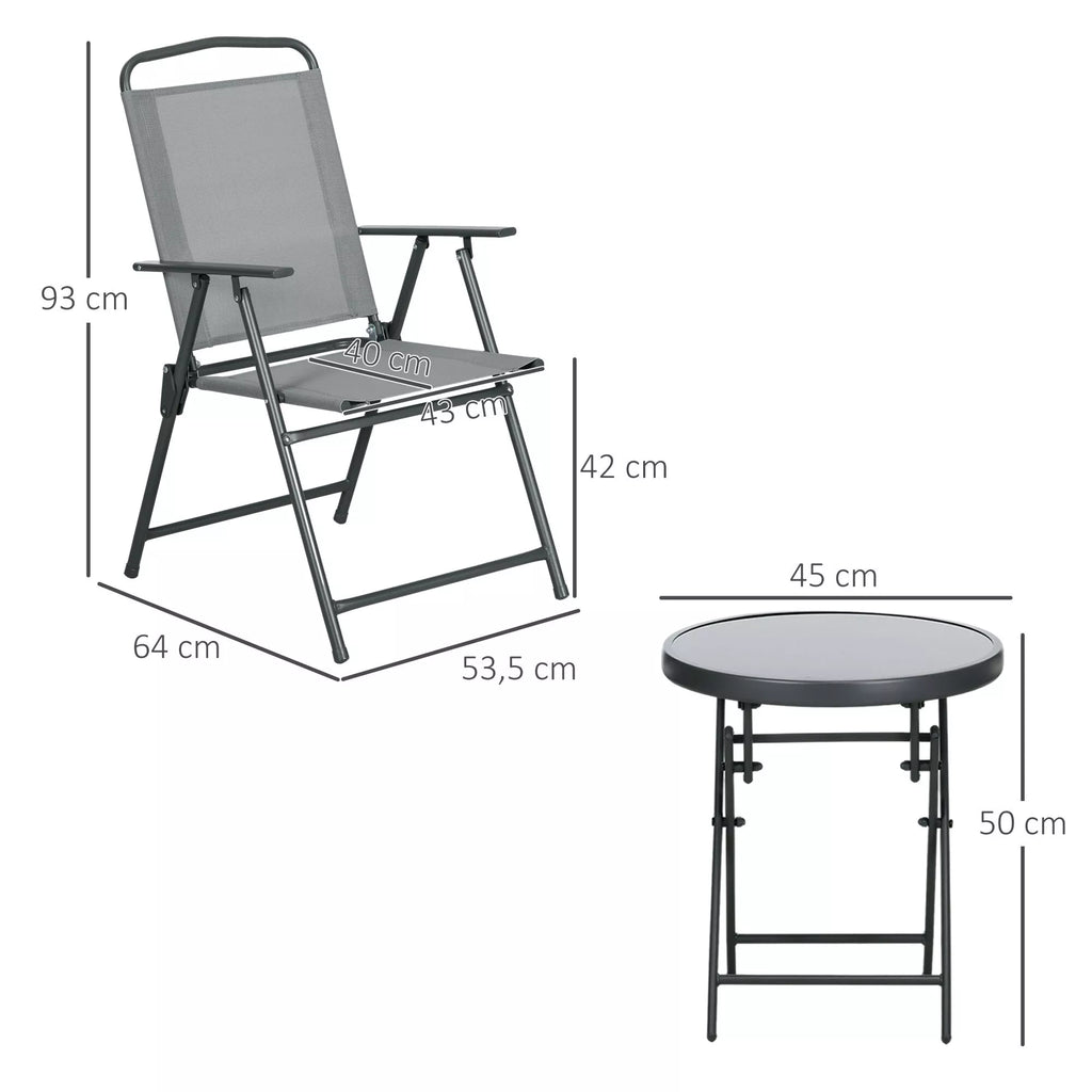 Lauko bistro baldų rinkinys Sodo bistro komplektas Sulankstomas bistro rinkinys, 53,5 cm x 64 cm x 93 cm, šviesiai pilkos spalvos
