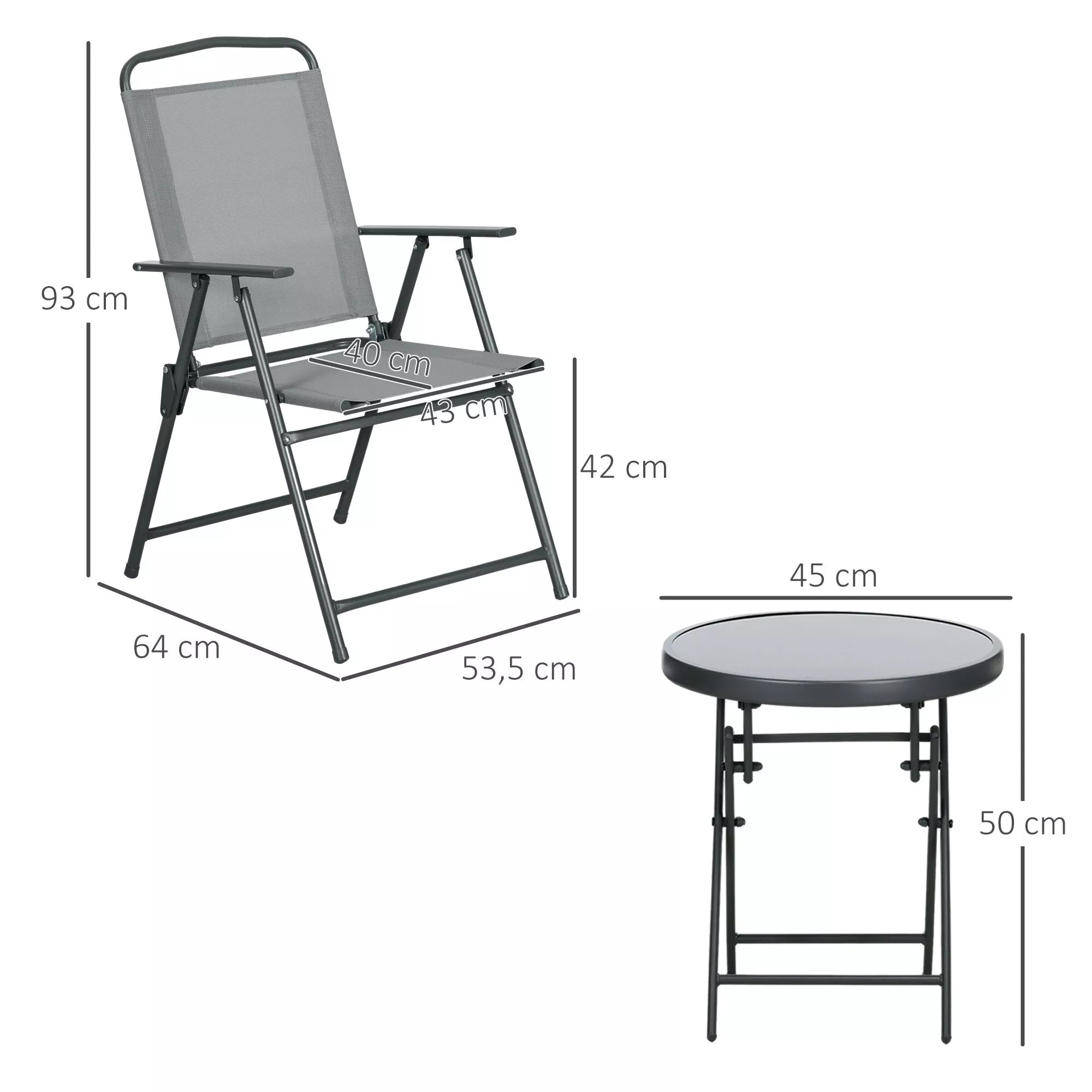 Lauko bistro baldų rinkinys Sodo bistro komplektas Sulankstomas bistro rinkinys, 53,5 cm x 64 cm x 93 cm, šviesiai pilkos spalvos