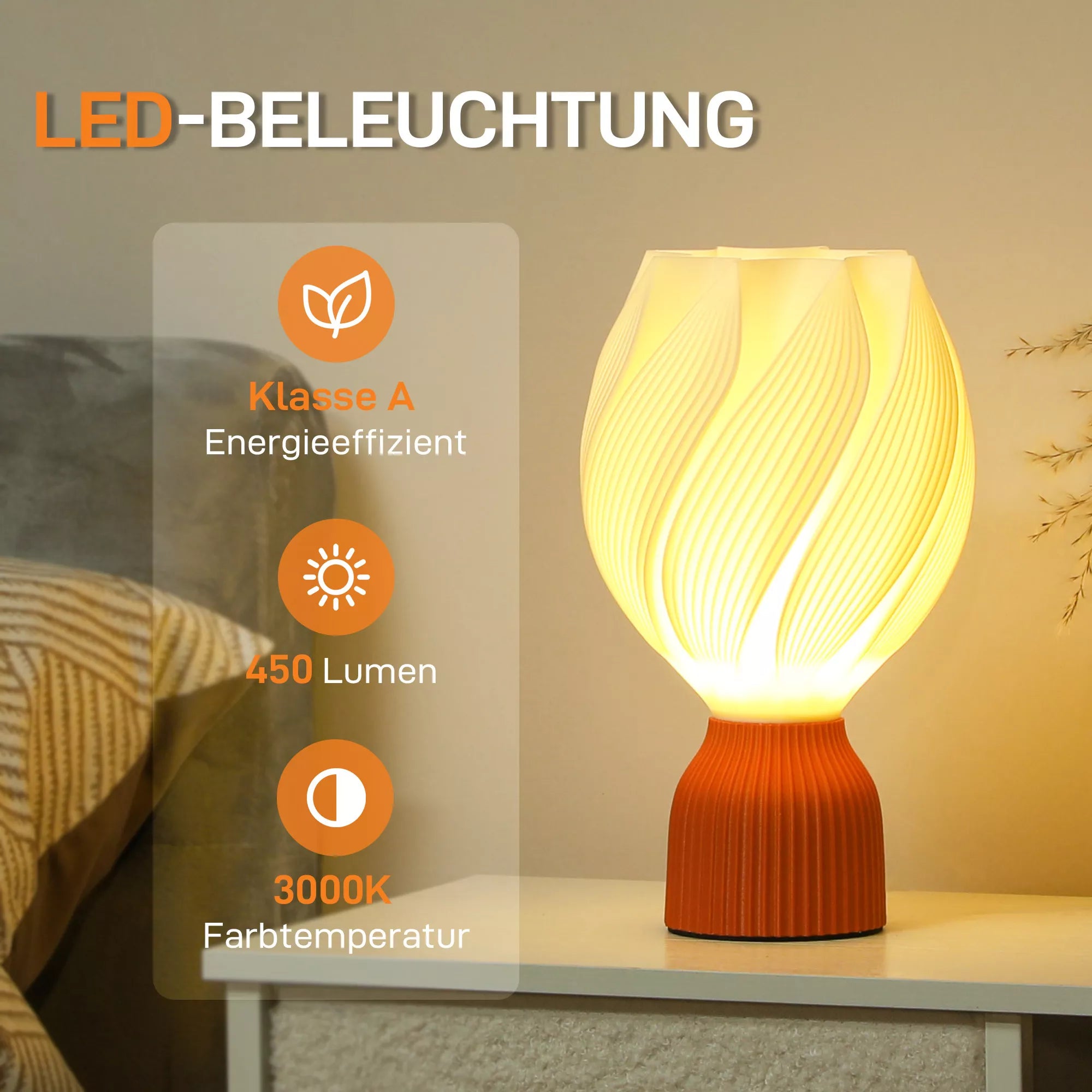 3D spausdinta lempa su žiedlapių formomis, plastikinė, energiją taupanti, balta