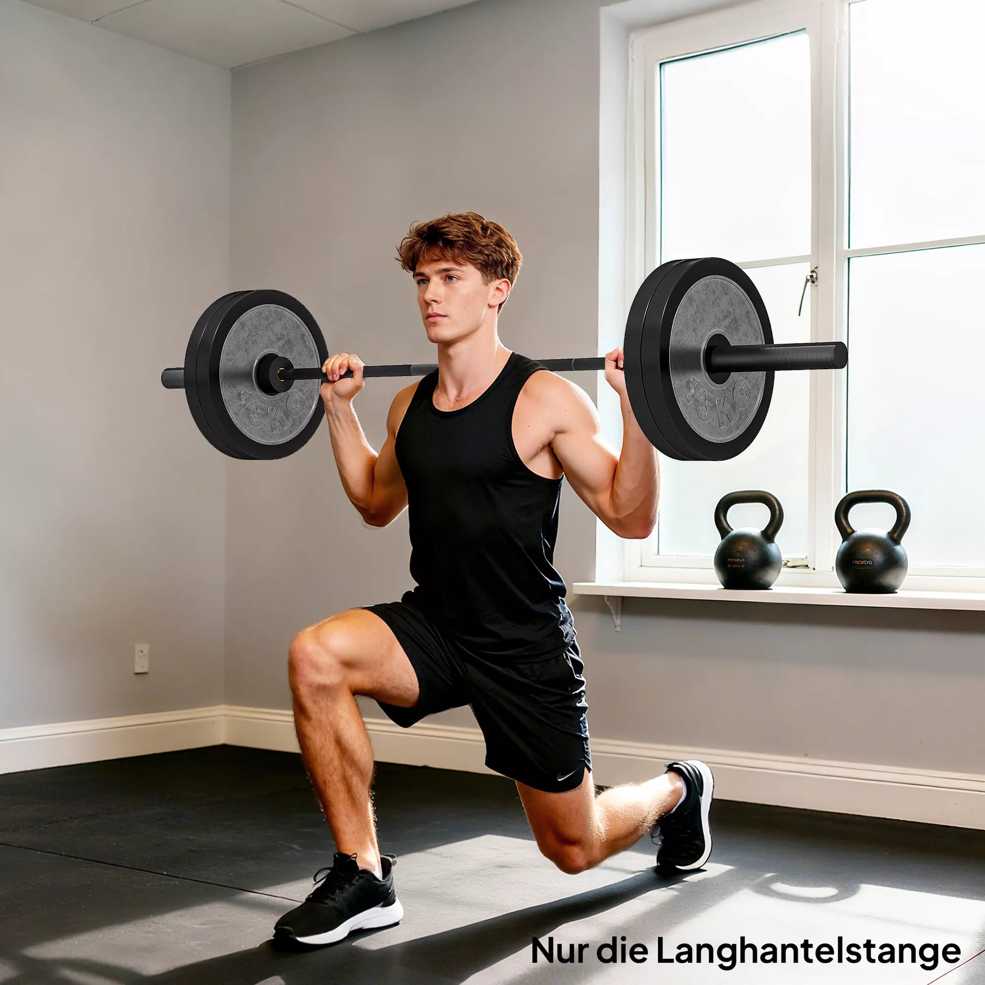 Hantelių strypas, 180 cm olimpinis strypas, plienas, 200 kg keliamoji galia, juodas