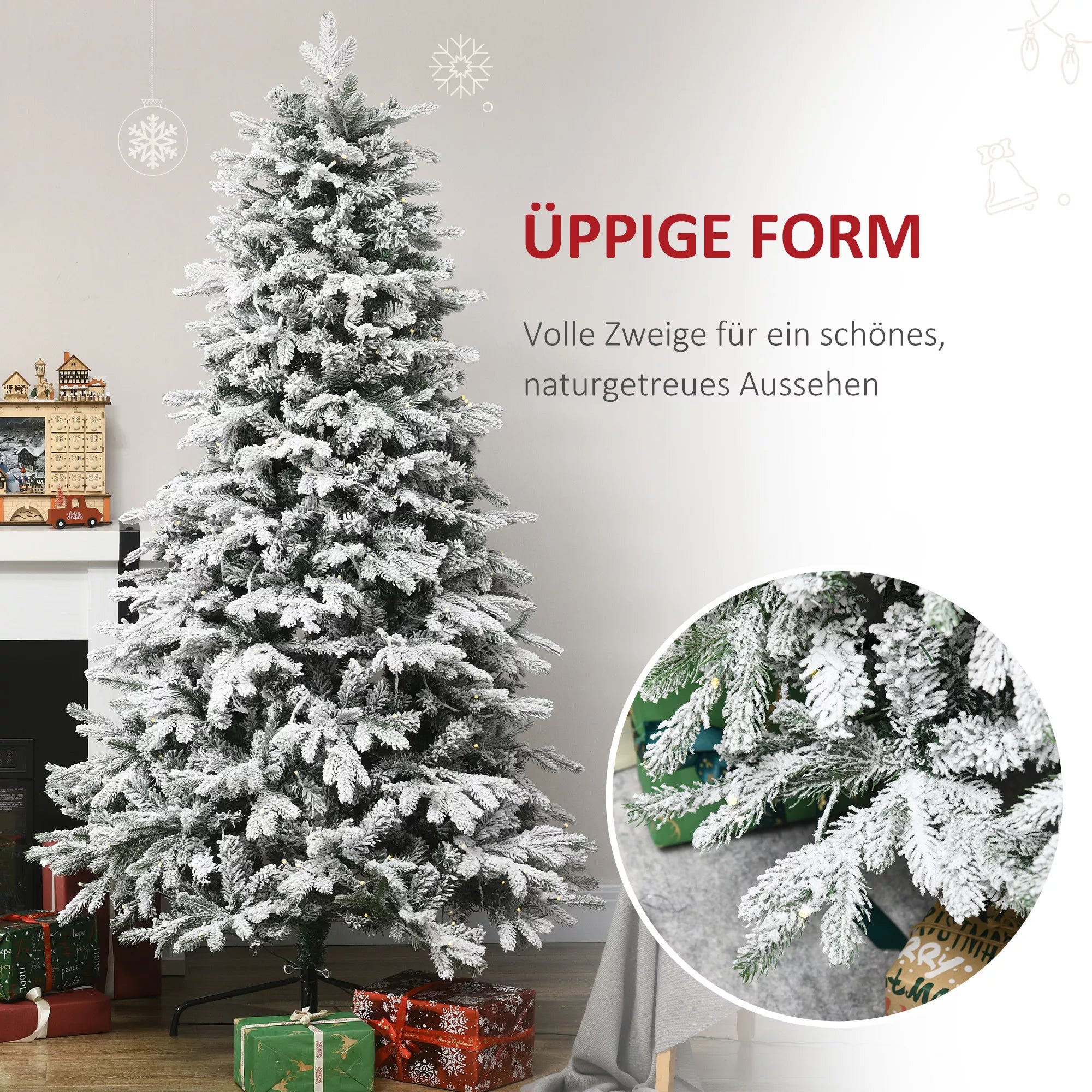 Dirbtinė Kalėdų eglė, su dirbtiniu sniegu, LED lemputėmis, 180 cm, žalia + balta