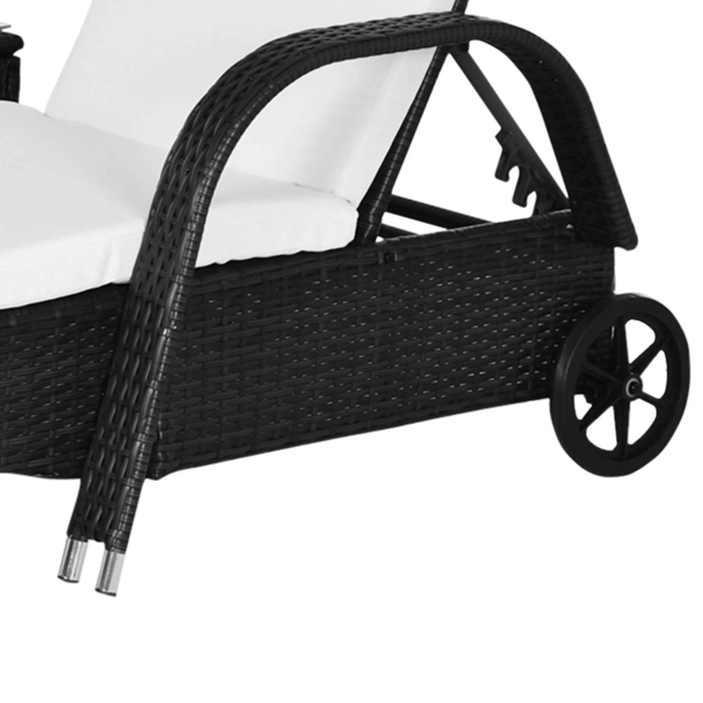 Saulės gultas Sodo gultas Stalas 3 vnt. rinkinys Sodo baldai, poliratas + metalas Juoda + kreminė balta