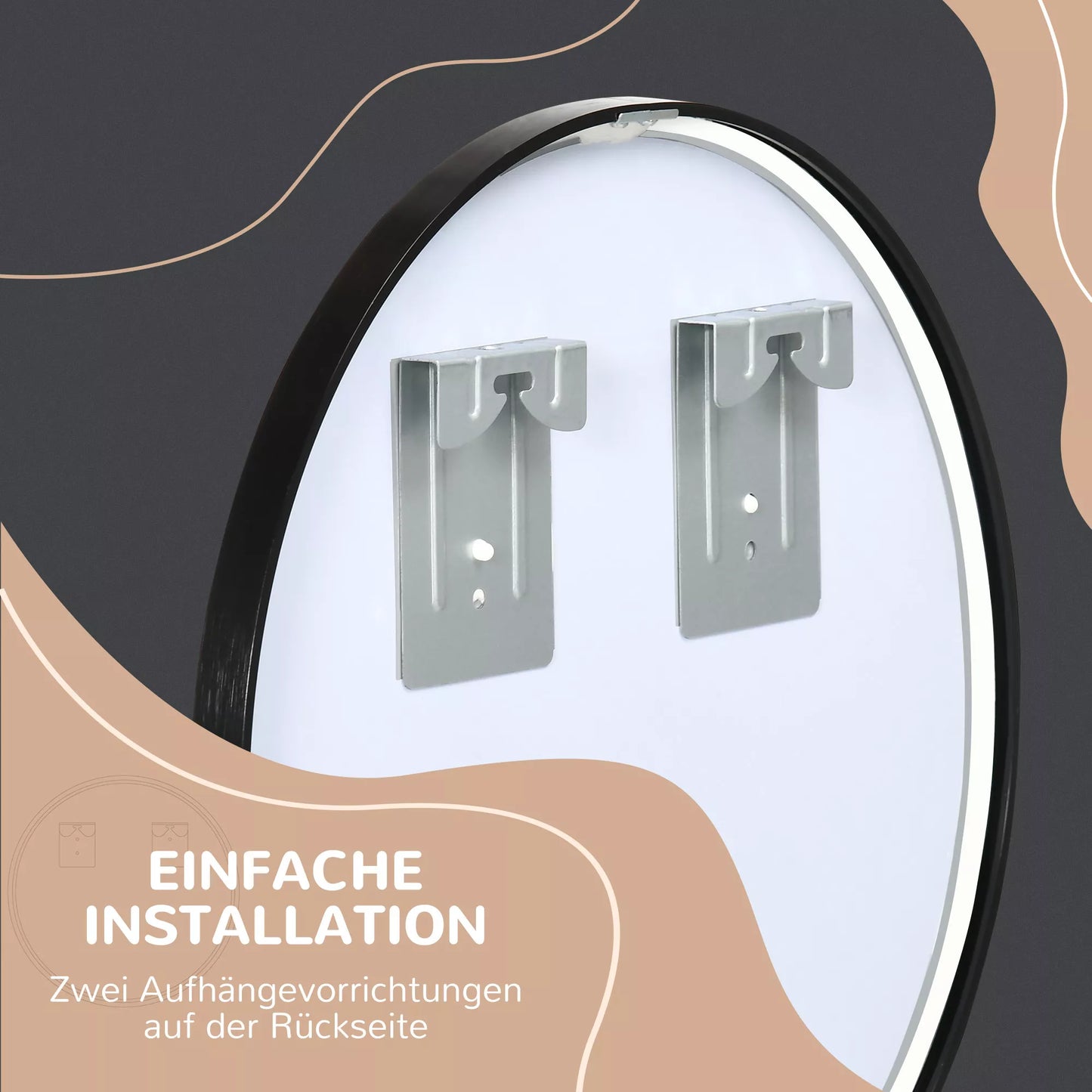 Apvalus sieninis veidrodis voniai, miegamajam, prieškambariui, metalinis rėmas, spalva: juoda, Ø50 cm