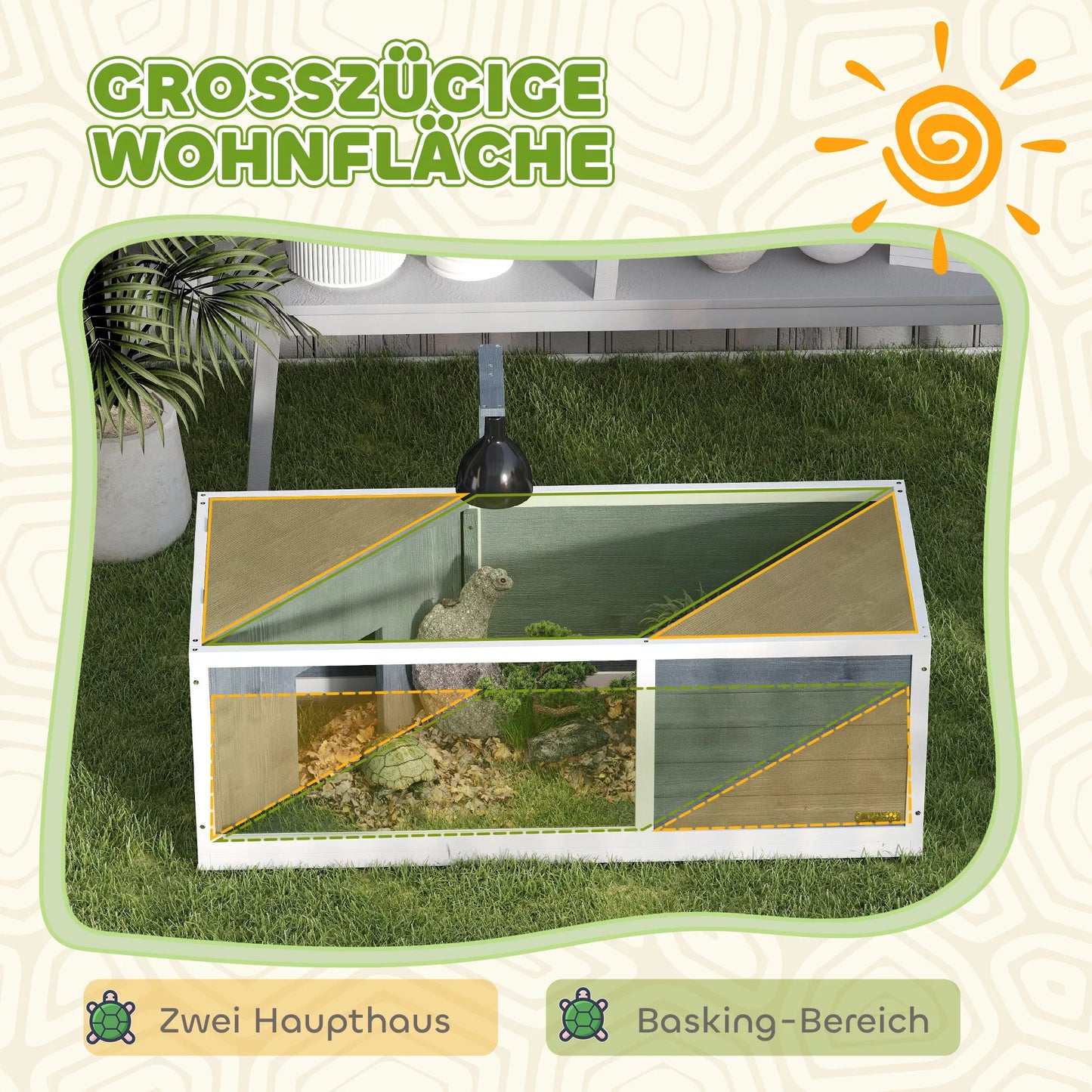 PawHut Vėžlių namelis su lengvai atidaromu viršumi, lempos laikikliu, permatoma priekine dalimi, 120 x 50 x 40 cm, Pilka