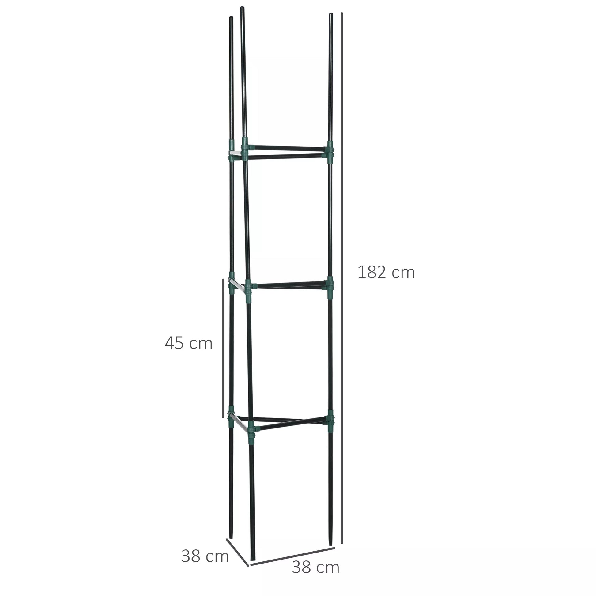Atrampinė sistema, 3 vnt. rinkinys, augalų grotelės, modulinis dizainas, lauko ir vidaus reikmėms, plienas, žalia, 38 x 38 x 182 cm